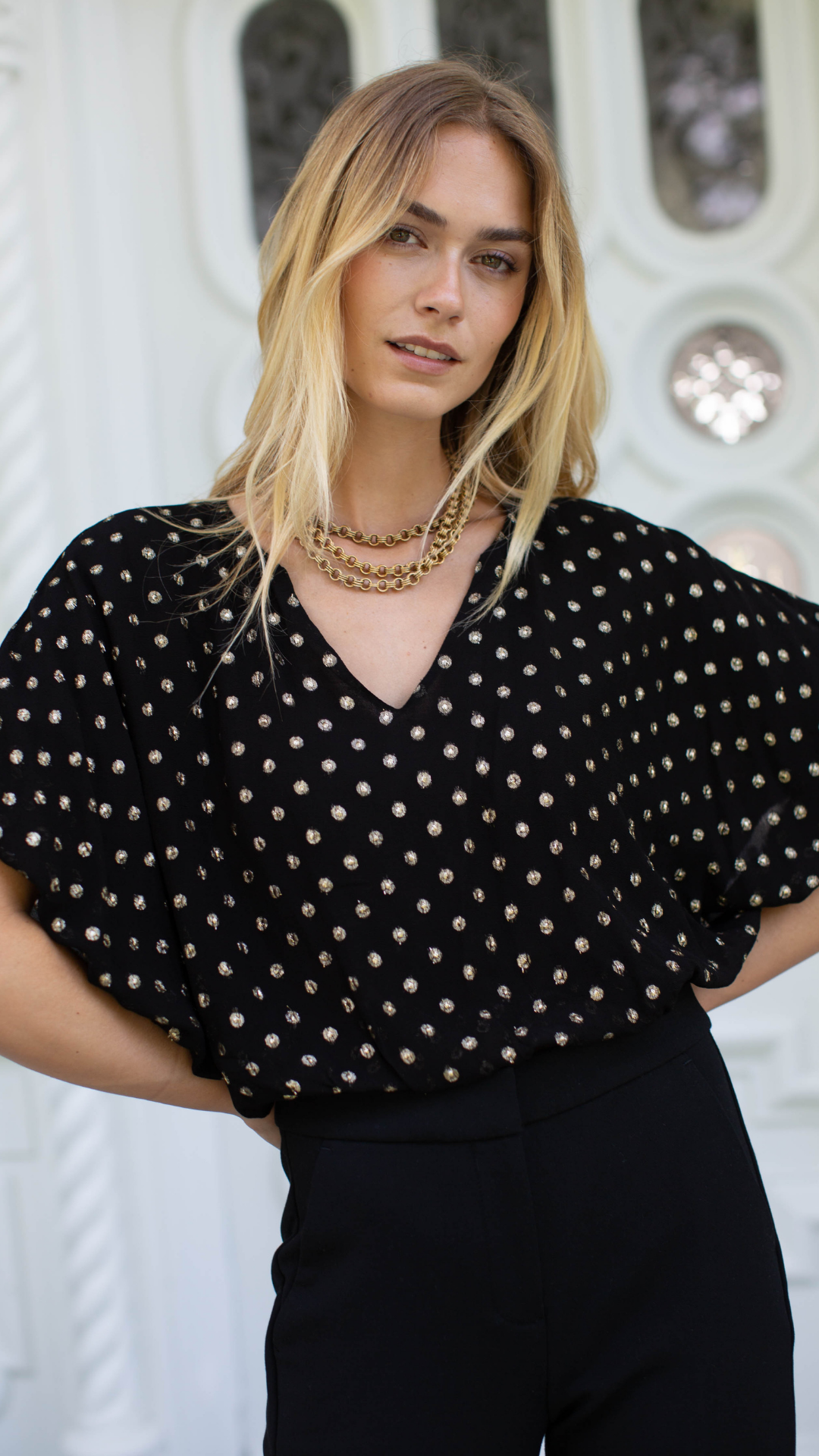 Mary Top - Black Gold Dot