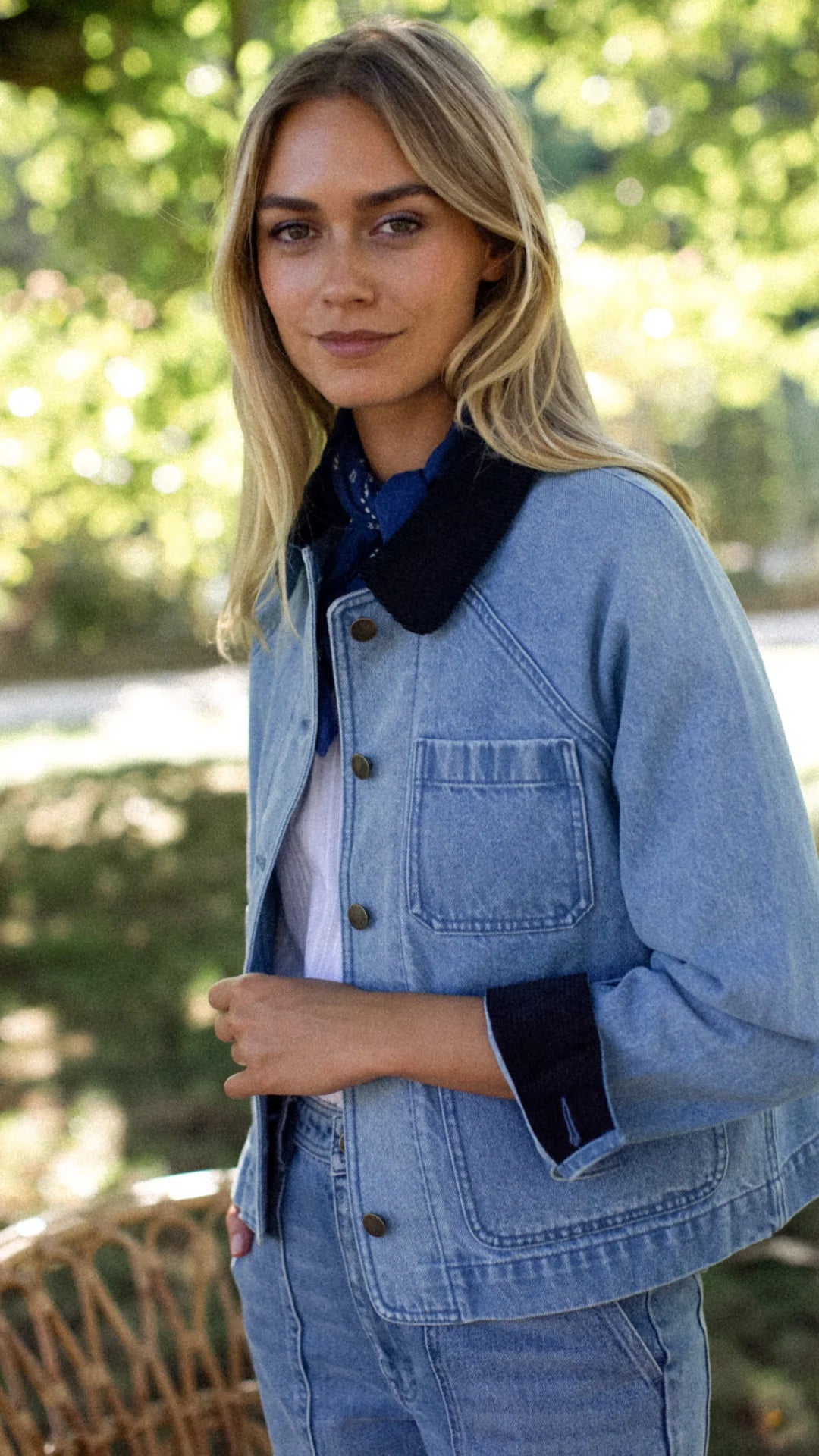 green emerald velvet dress Denim Lee Barn Jacket