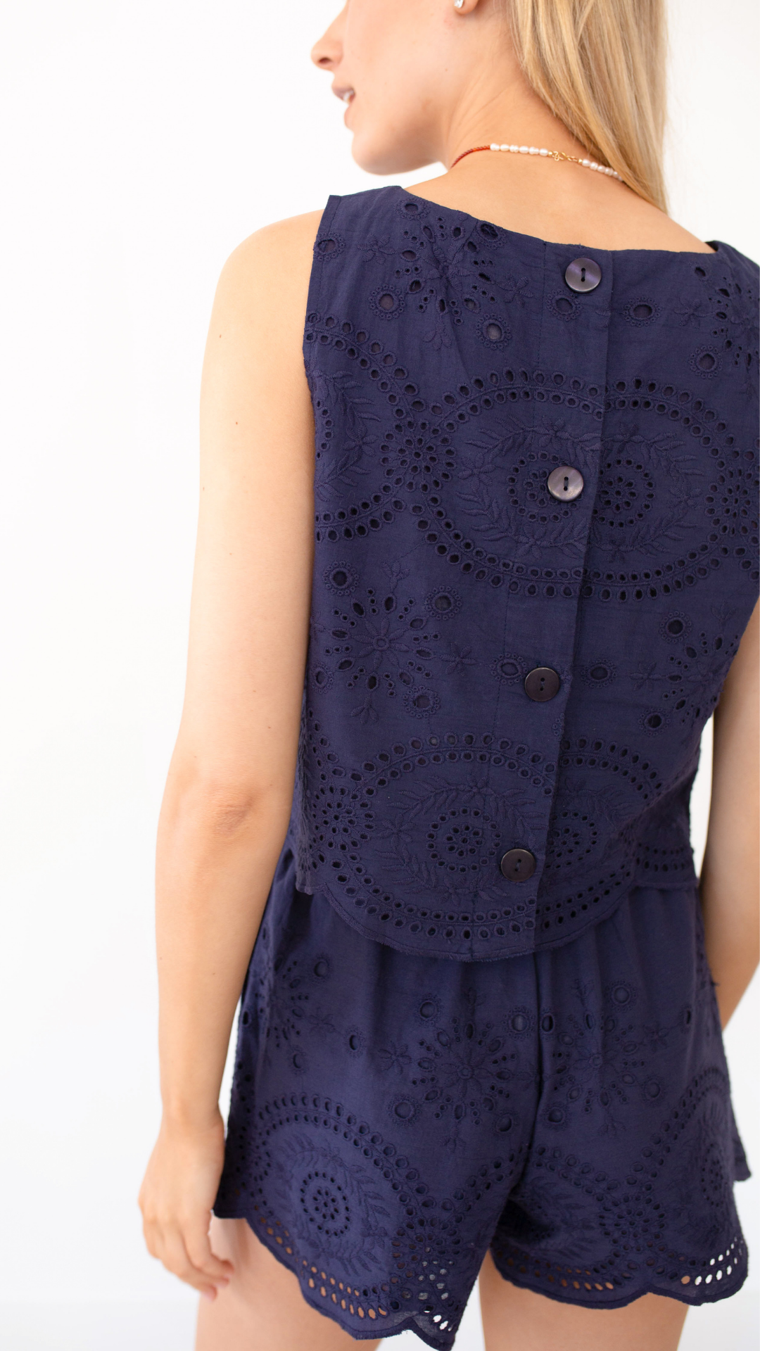 Josie Tank - Navy Demi Eyelet – Marea by Liz Joy