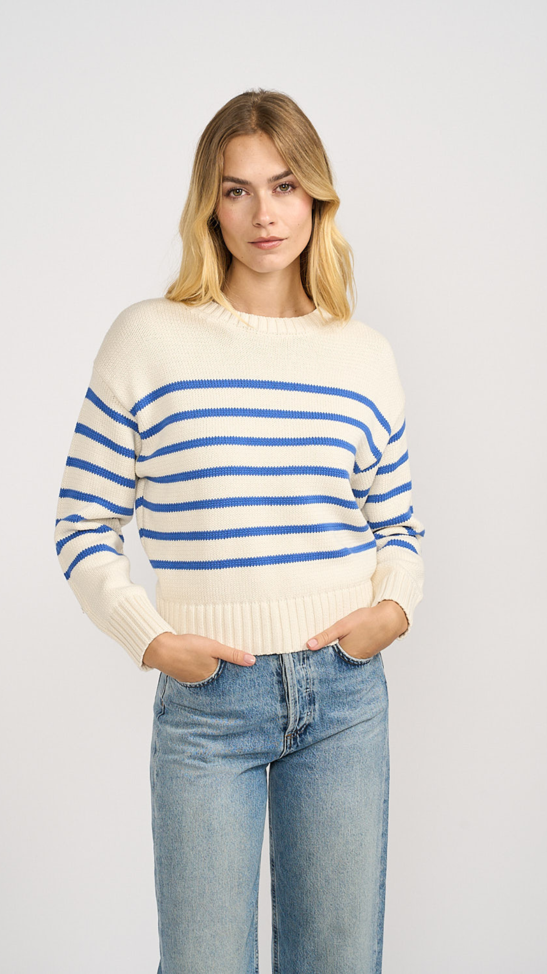 Lake Sweater - Ivory/Tidal Blue Stripe
