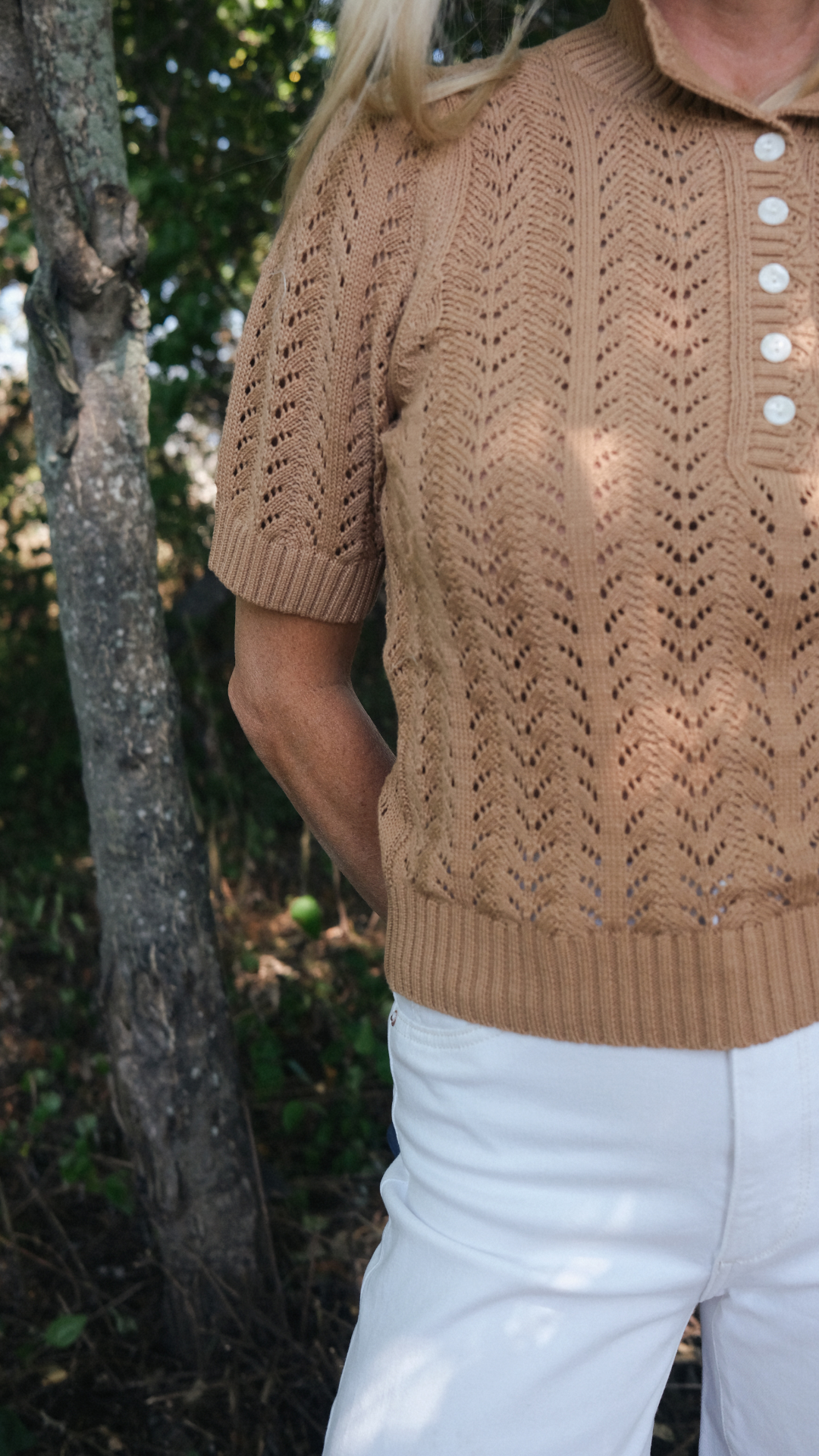 Pointelle Short Sleeve Polo - Dune