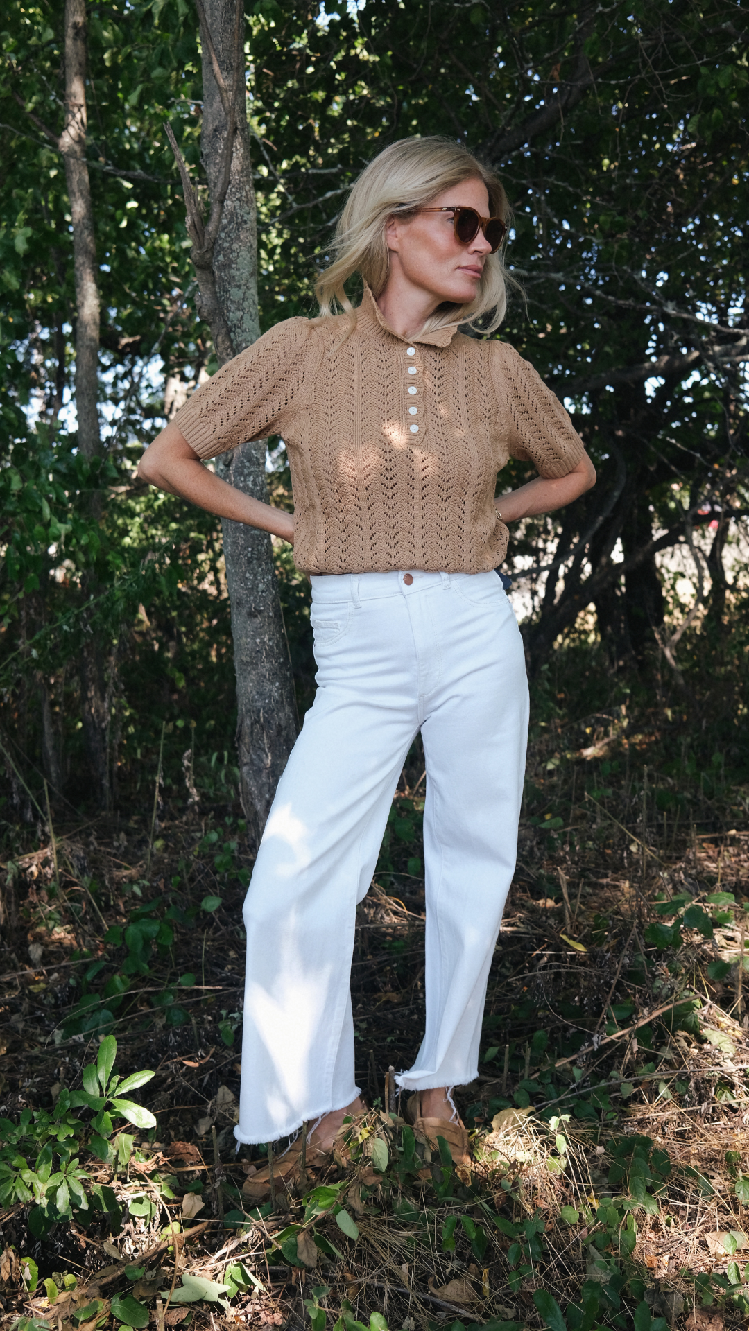 Pointelle Short Sleeve Polo - Dune