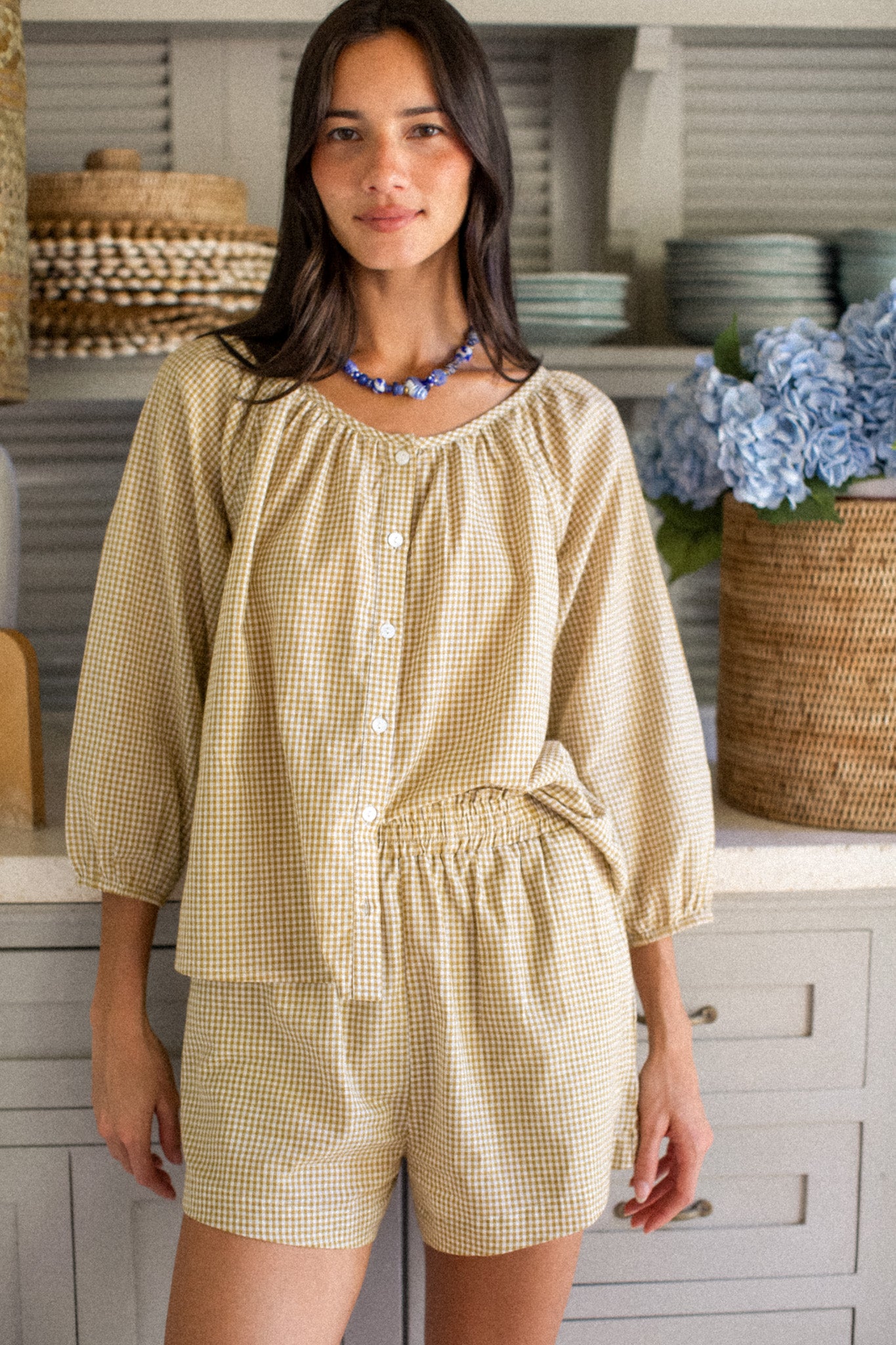 Sophie Top - Chartreuse Mini Gingham – Marea by Liz Joy