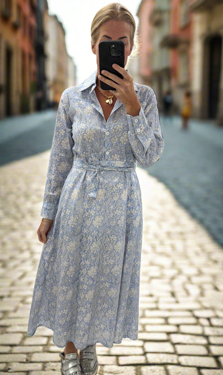 Blue midi shirt dress hotsell