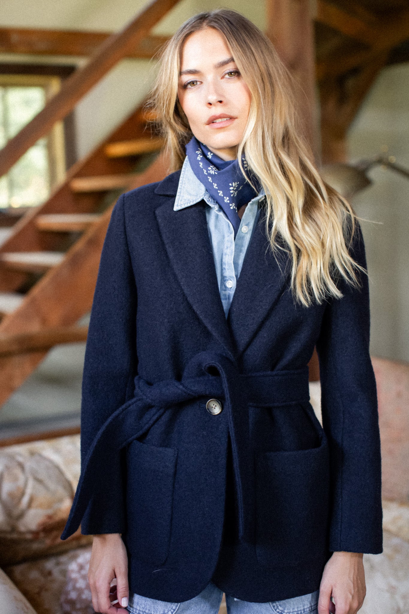Boiled Wool Blazer - Navy