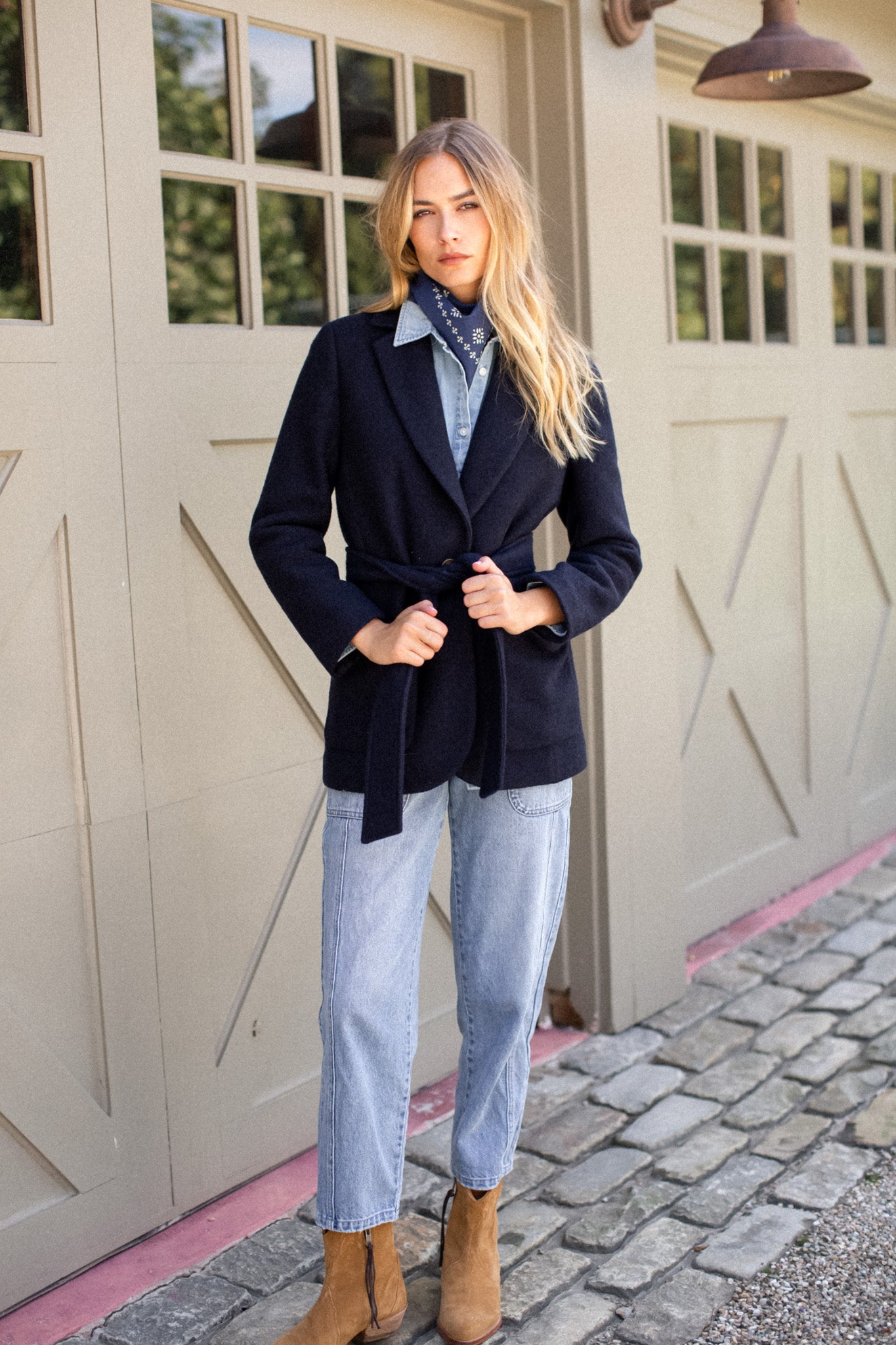 Boiled Wool Blazer - Navy