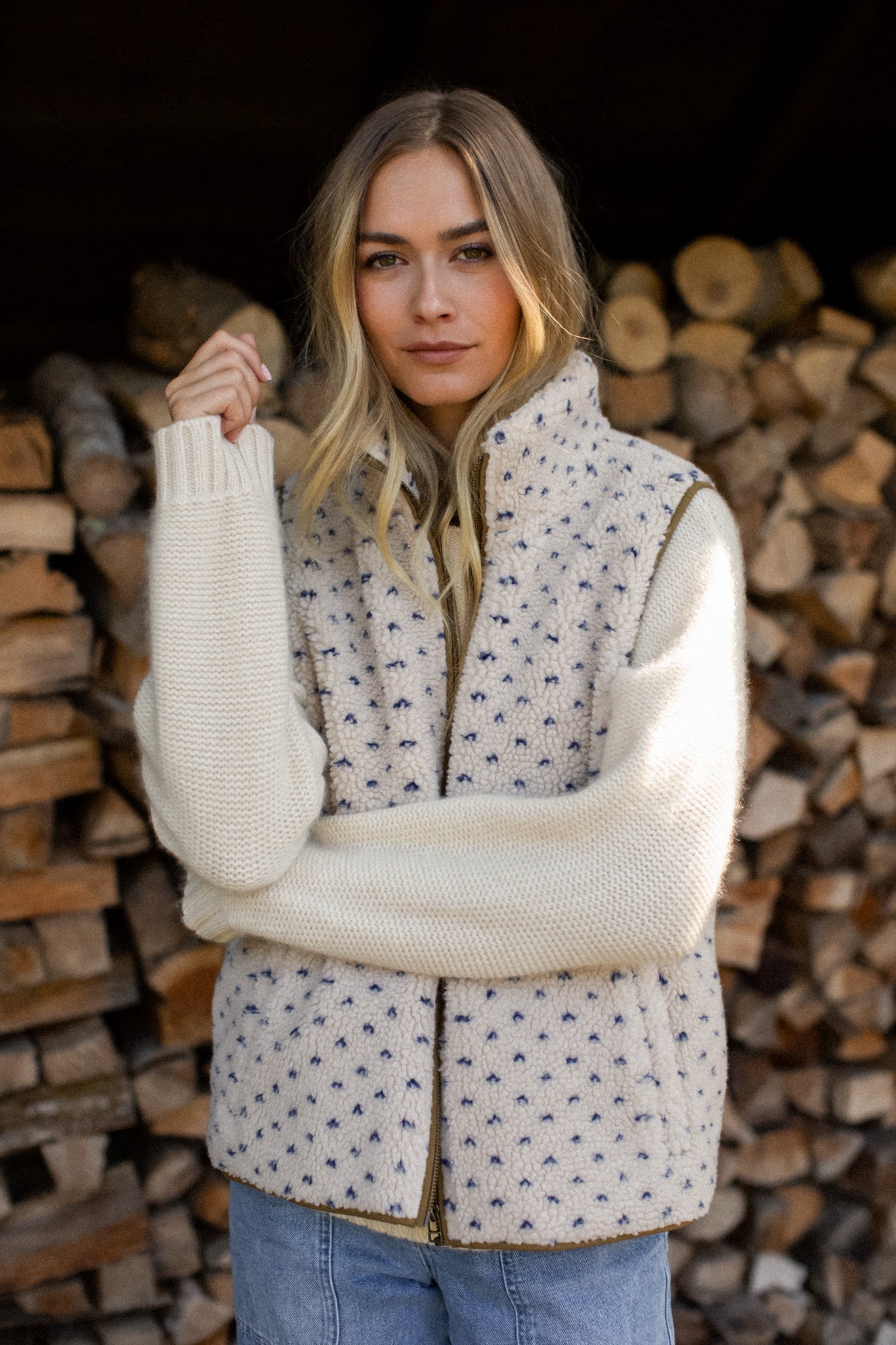 Sherpa Vest - Ivory/Blue Birdseye