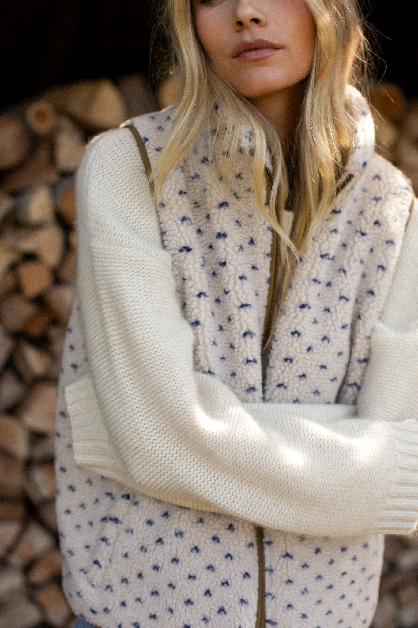 Sherpa Vest - Ivory/Blue Birdseye