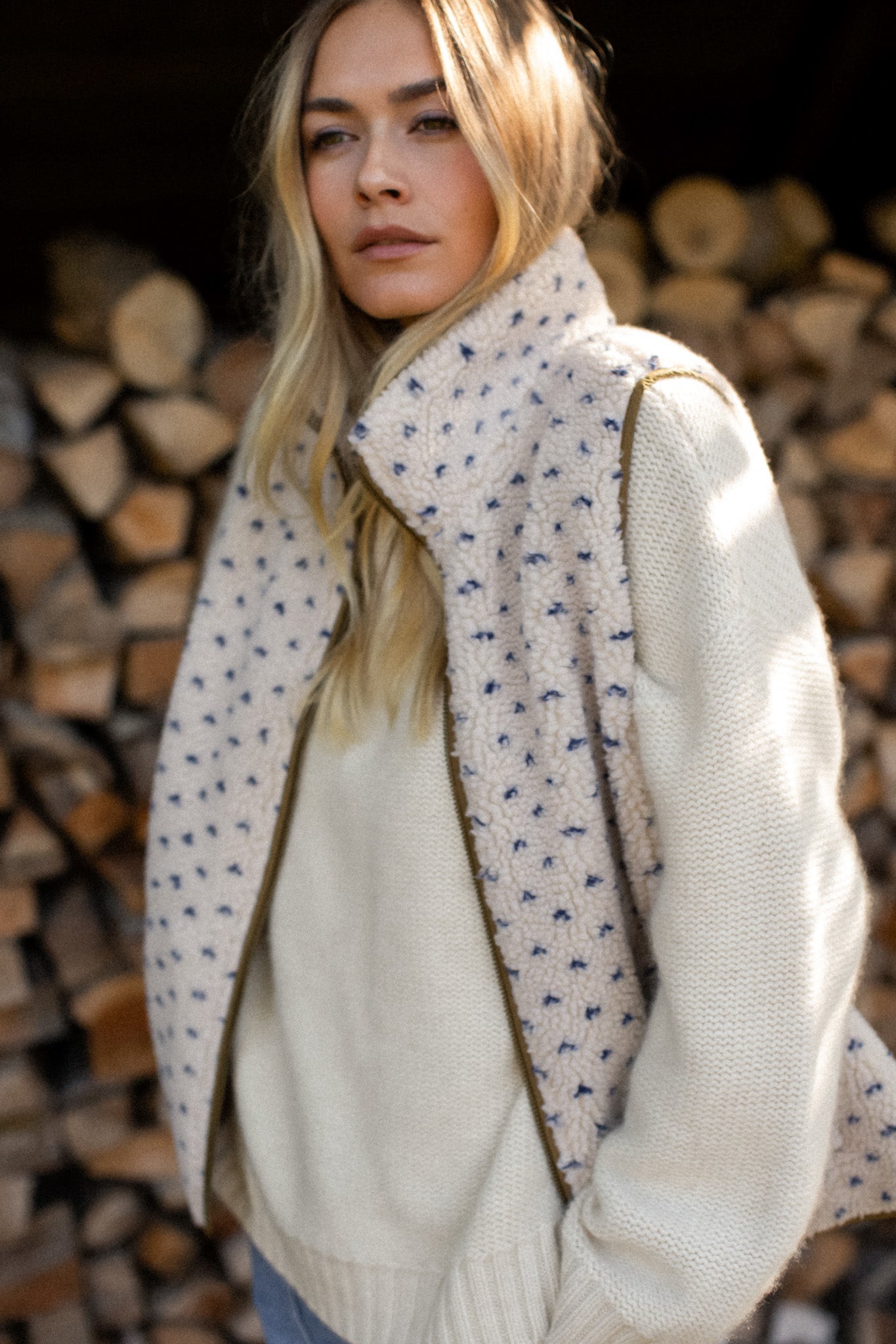 Sherpa Vest - Ivory/Blue Birdseye