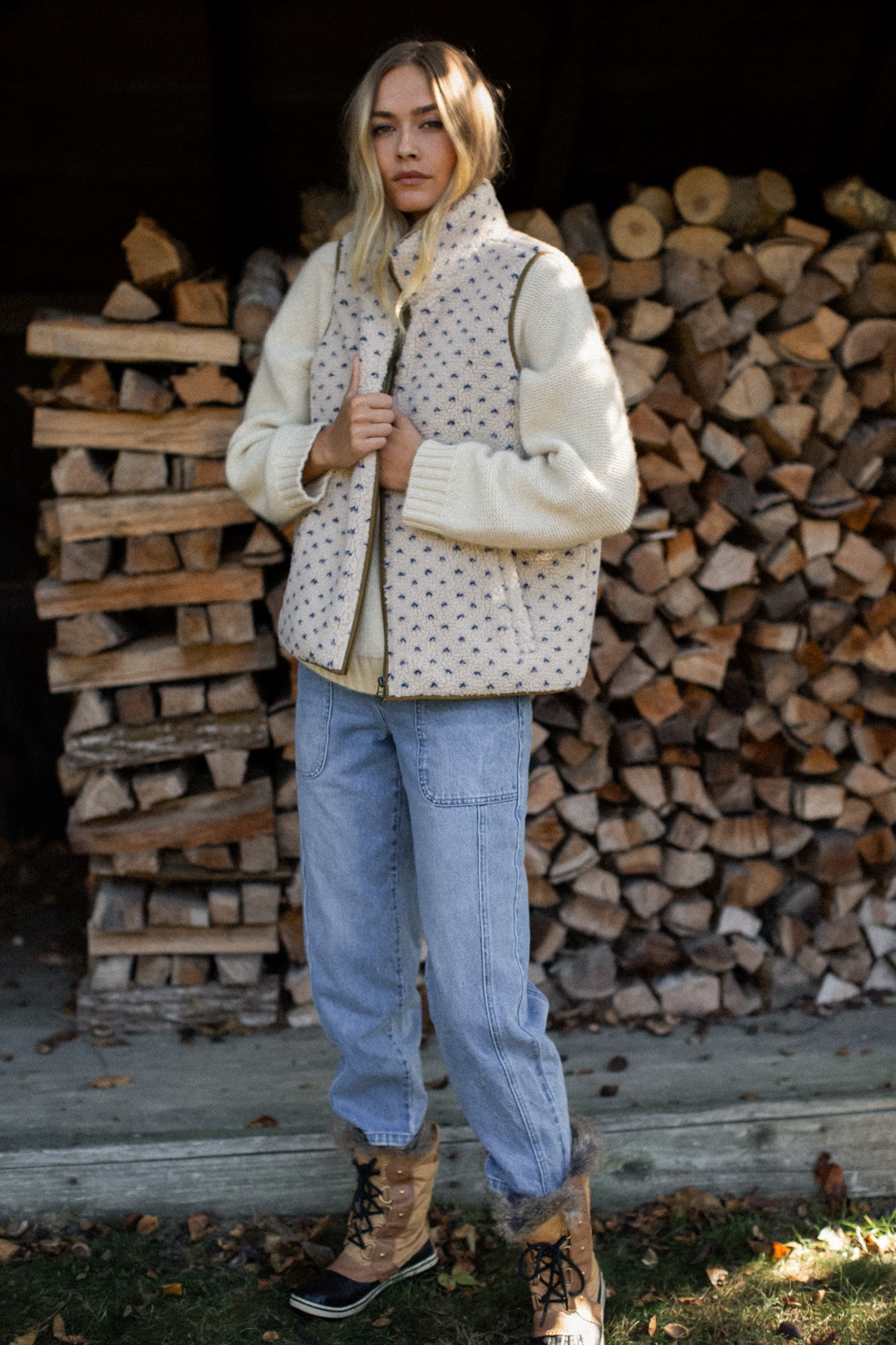 Sherpa Vest - Ivory/Blue Birdseye