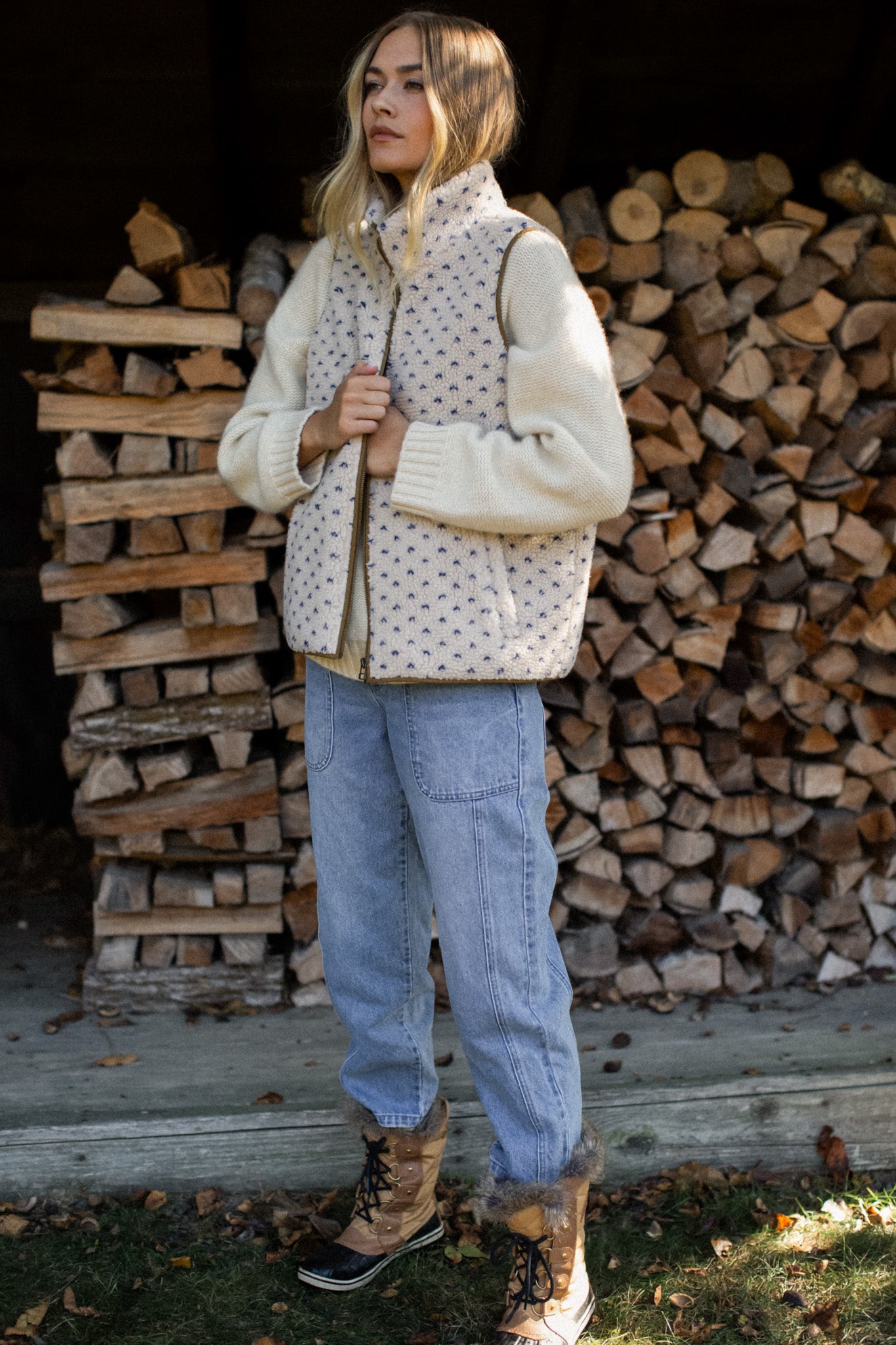 Sherpa Vest - Ivory/Blue Birdseye