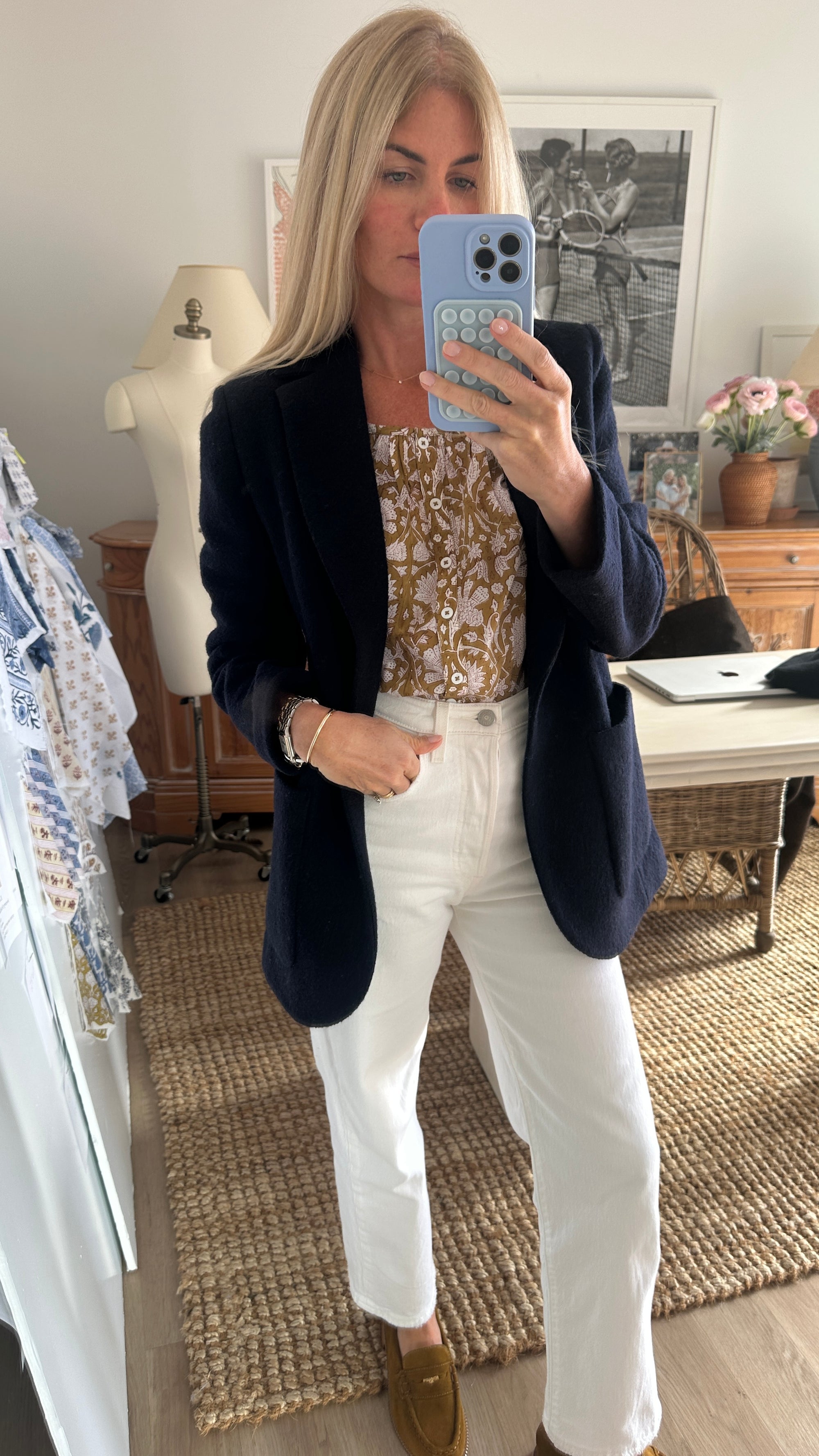 Boiled Wool Blazer - Navy