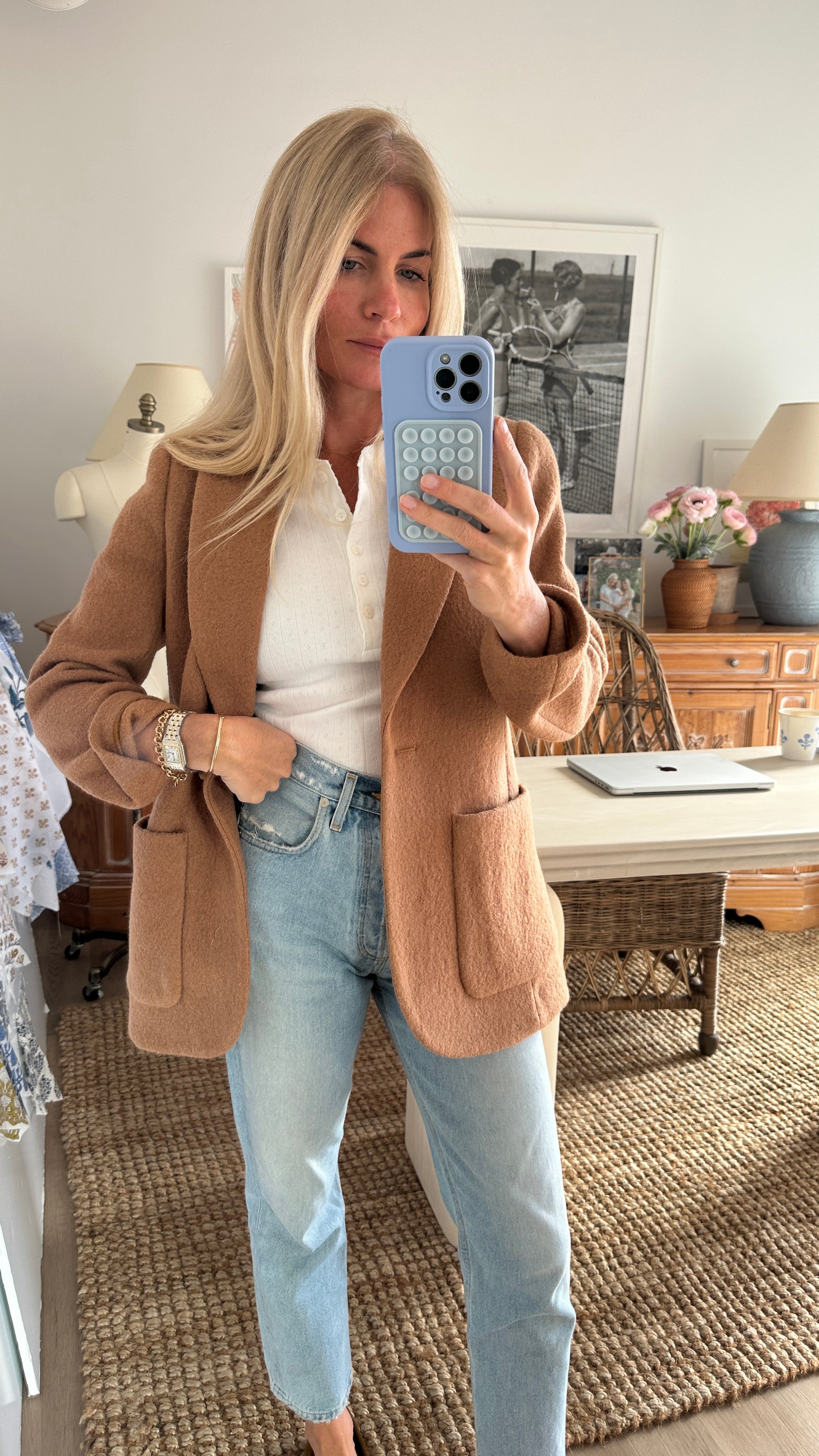 Boiled Wool Blazer - Camel