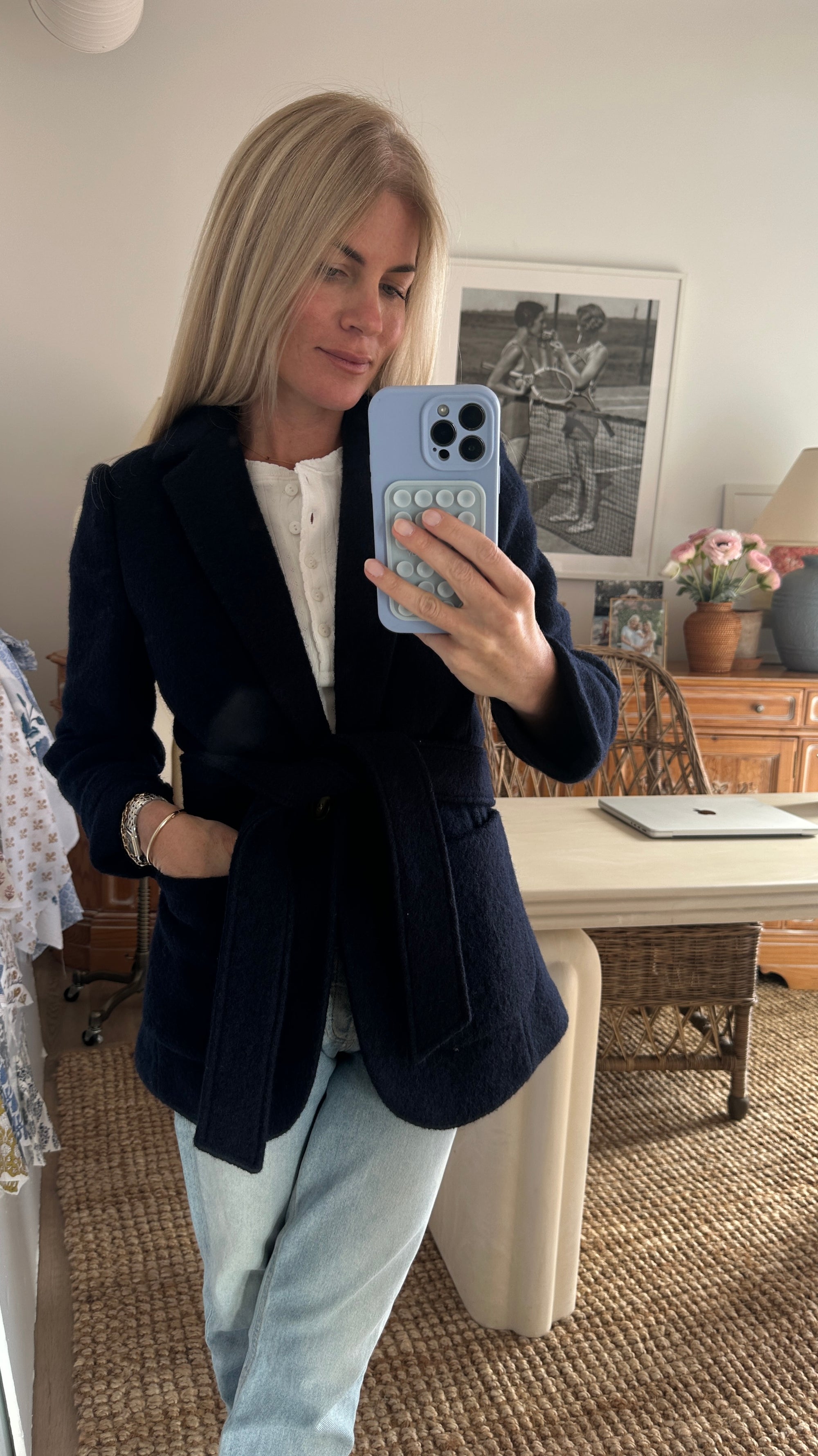 Boiled Wool Blazer - Navy