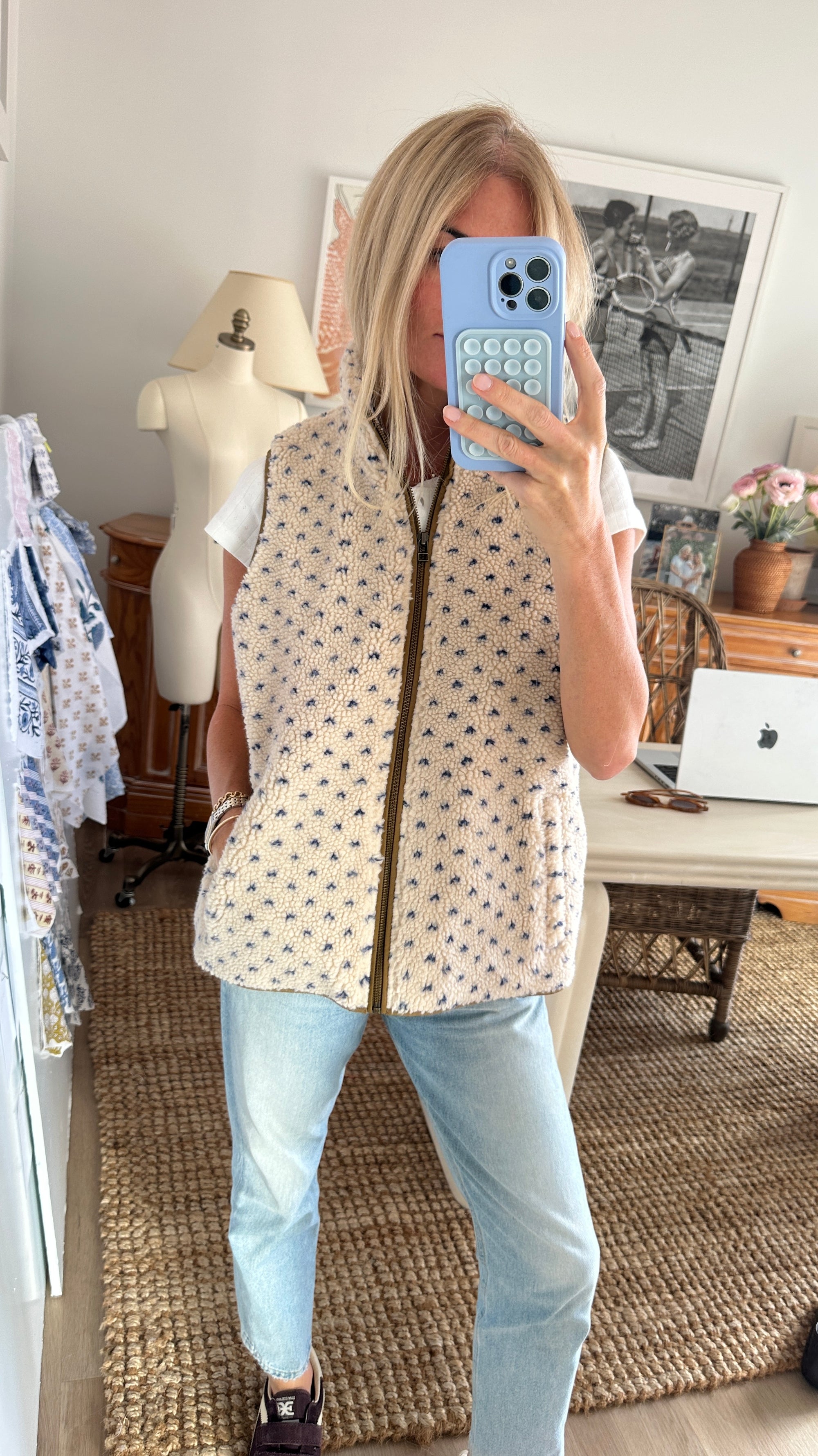 Sherpa Vest - Ivory/Blue Birdseye