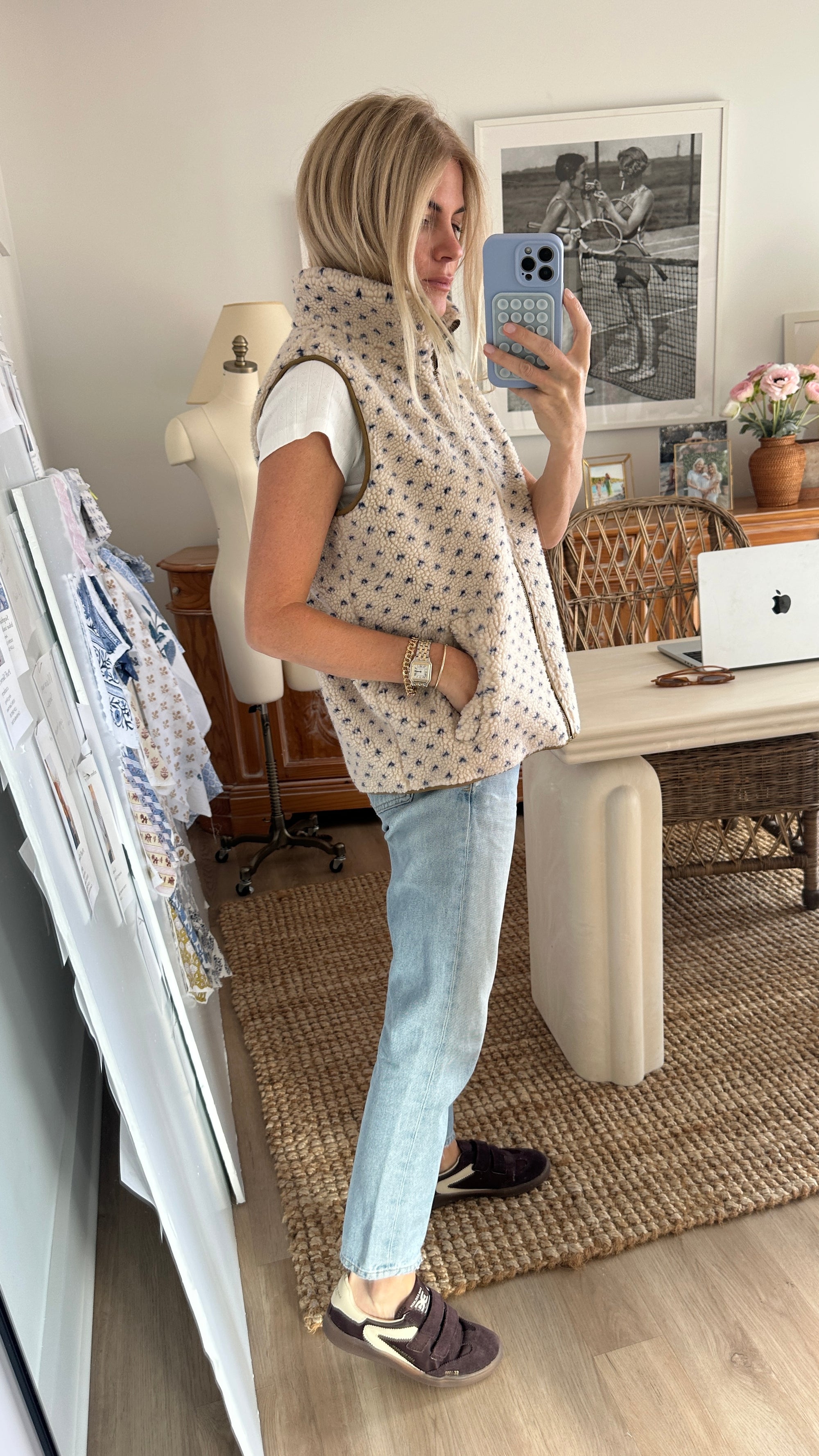 Sherpa Vest - Ivory/Blue Birdseye