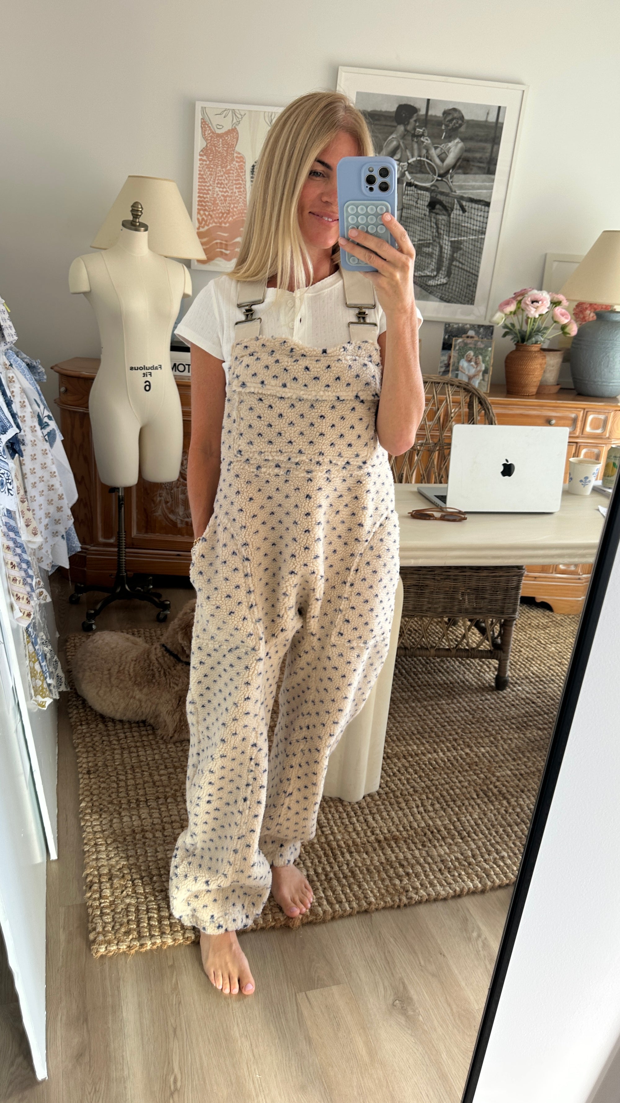 Scout Overalls - Ivory/Blue Birdseye