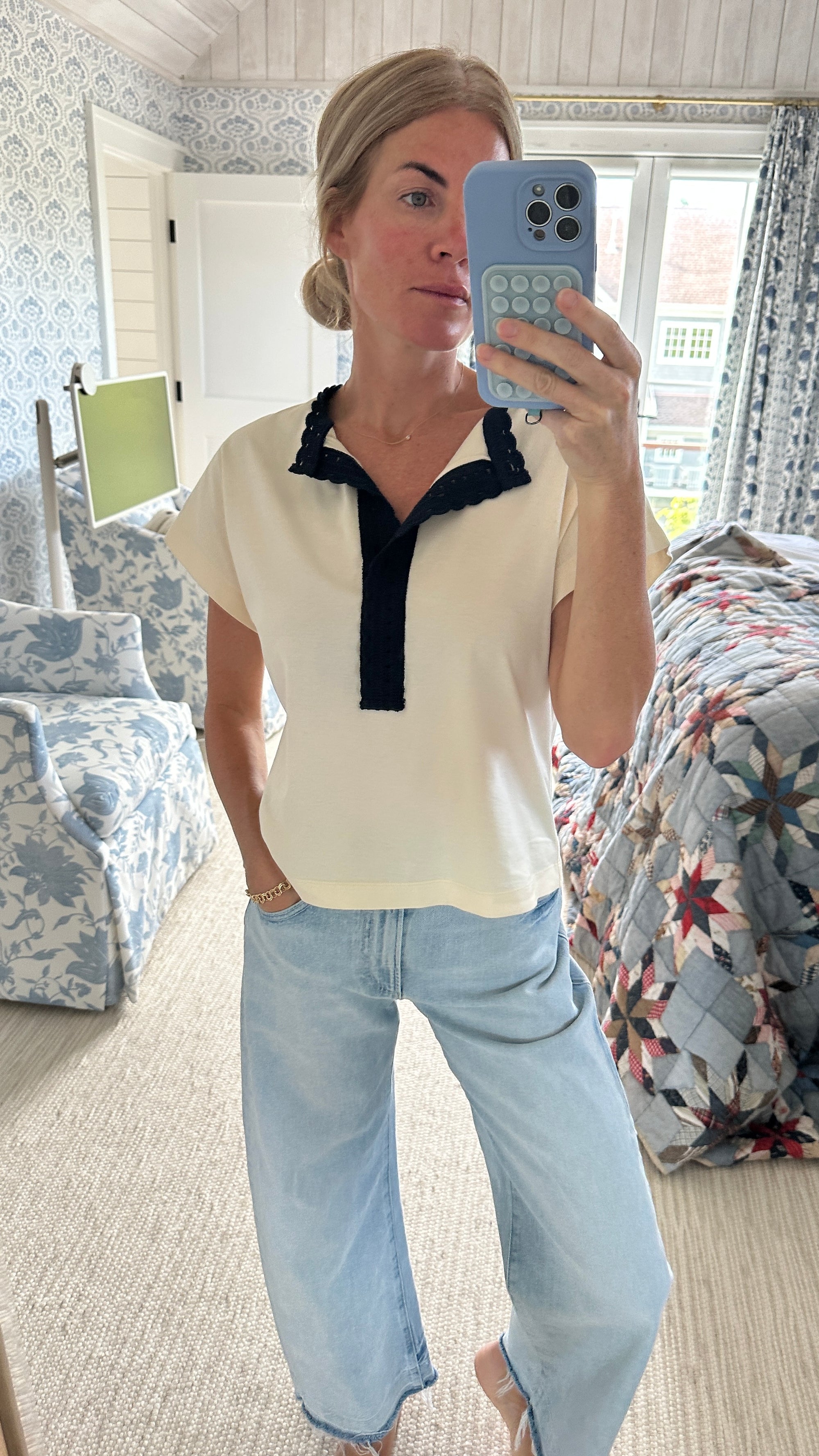 Crochet Trim Tee Shirt - Ivory