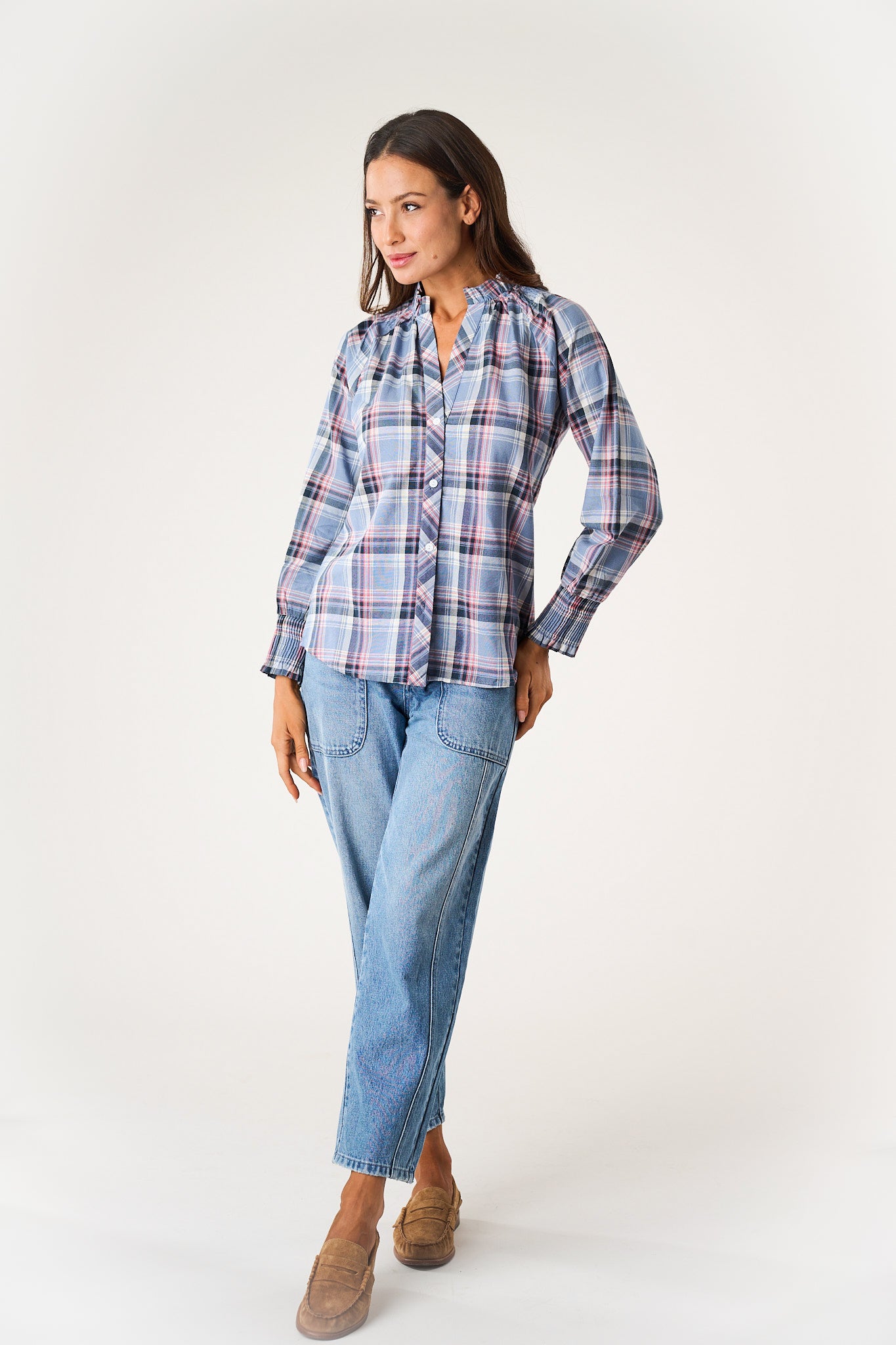 Charlize Top - Harbor Blue Check