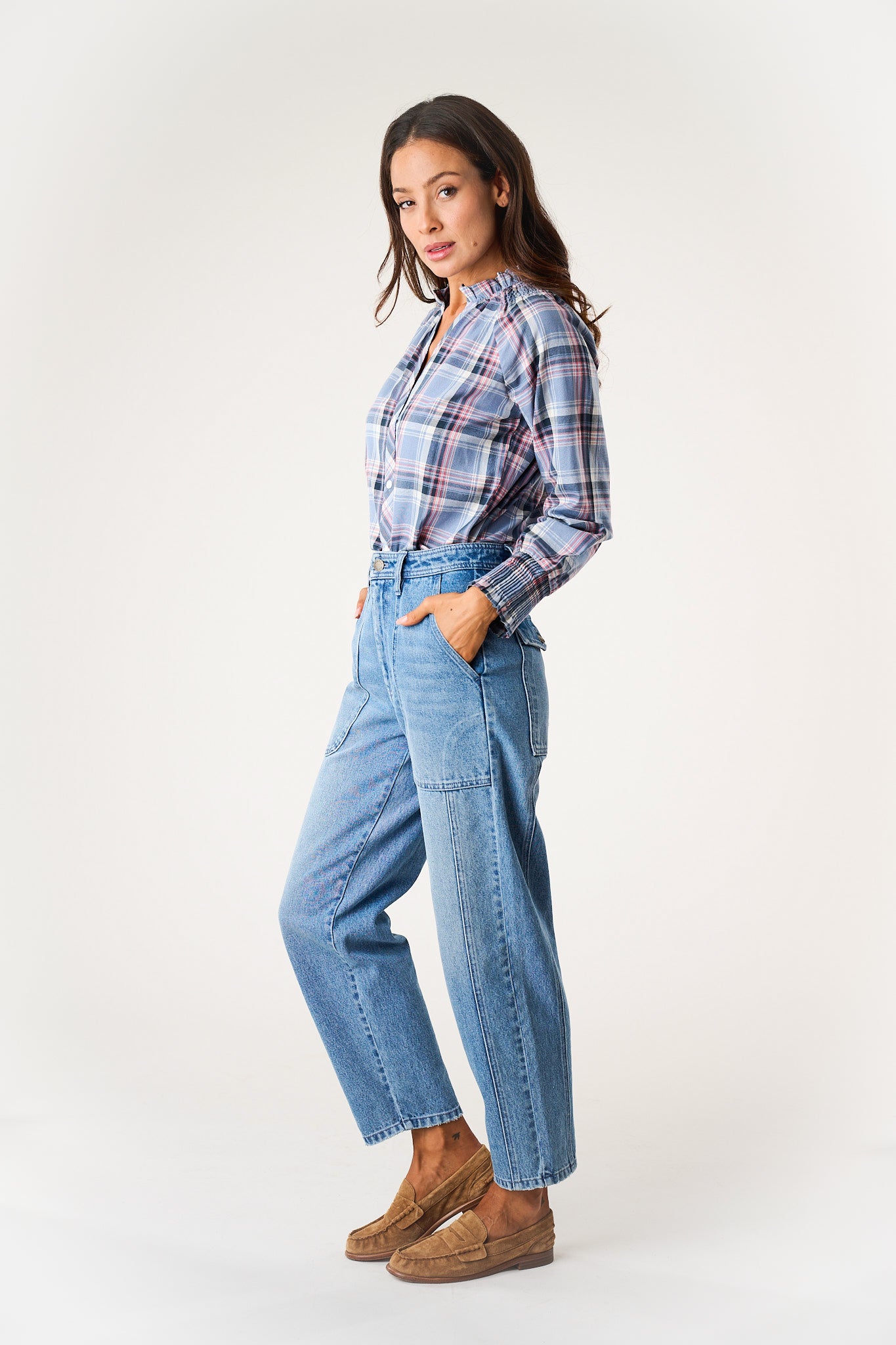 Charlize Top - Harbor Blue Check