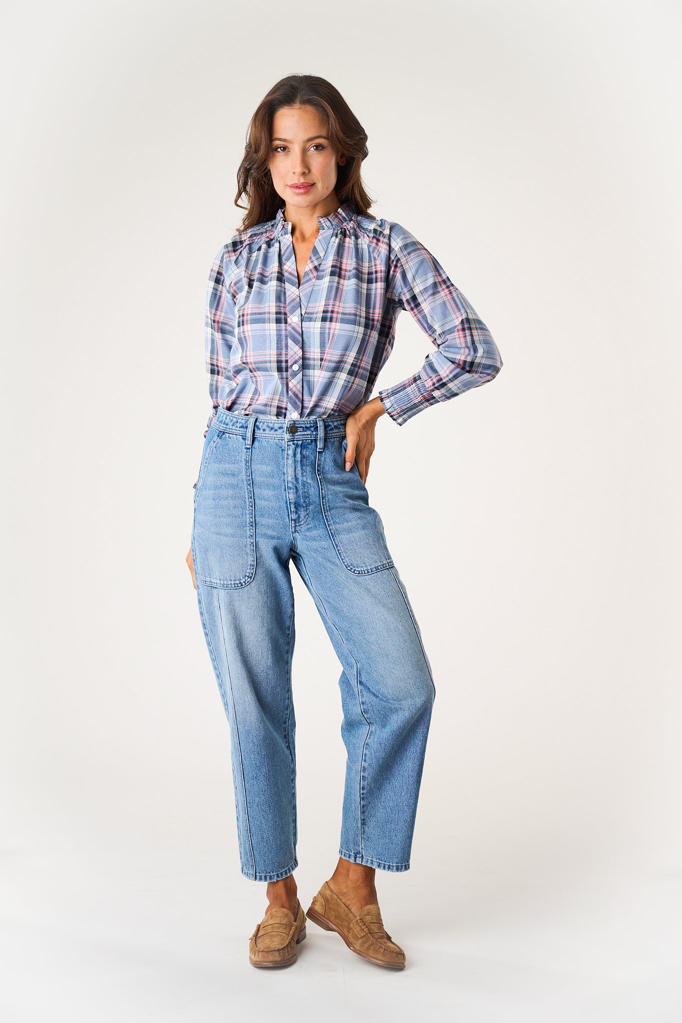 Charlize Top - Harbor Blue Check