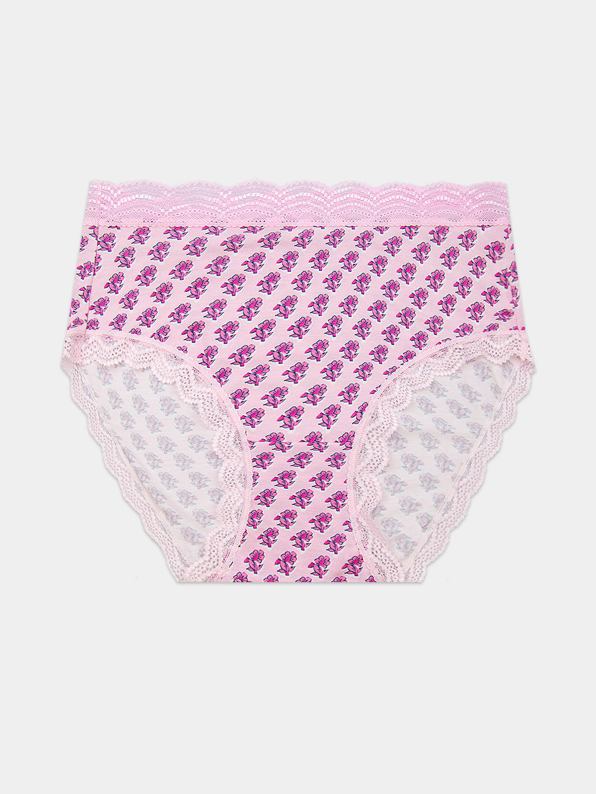 High Rise Brief - Pink Marea Flower Stamp