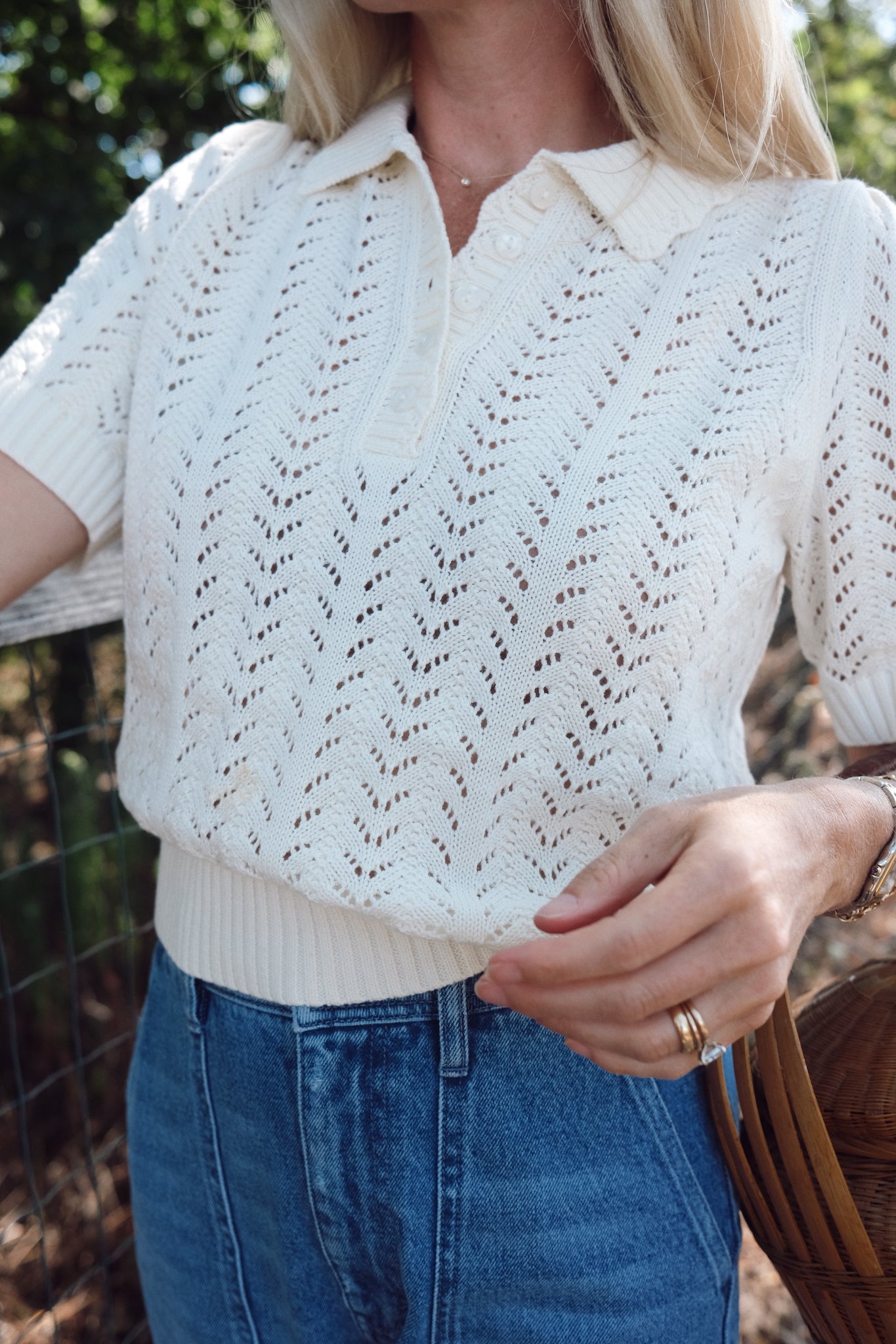 Pointelle Short Sleeve Polo - Ivory