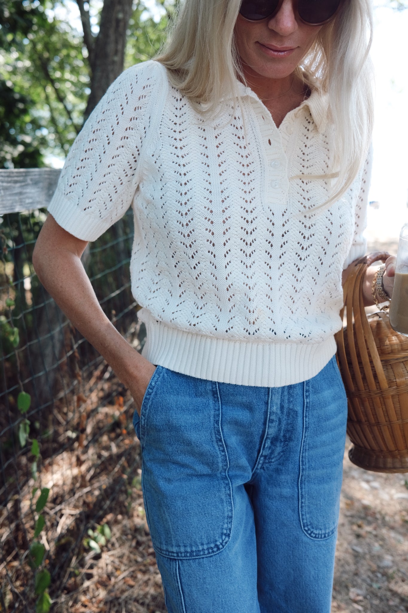 Pointelle Short Sleeve Polo - Ivory
