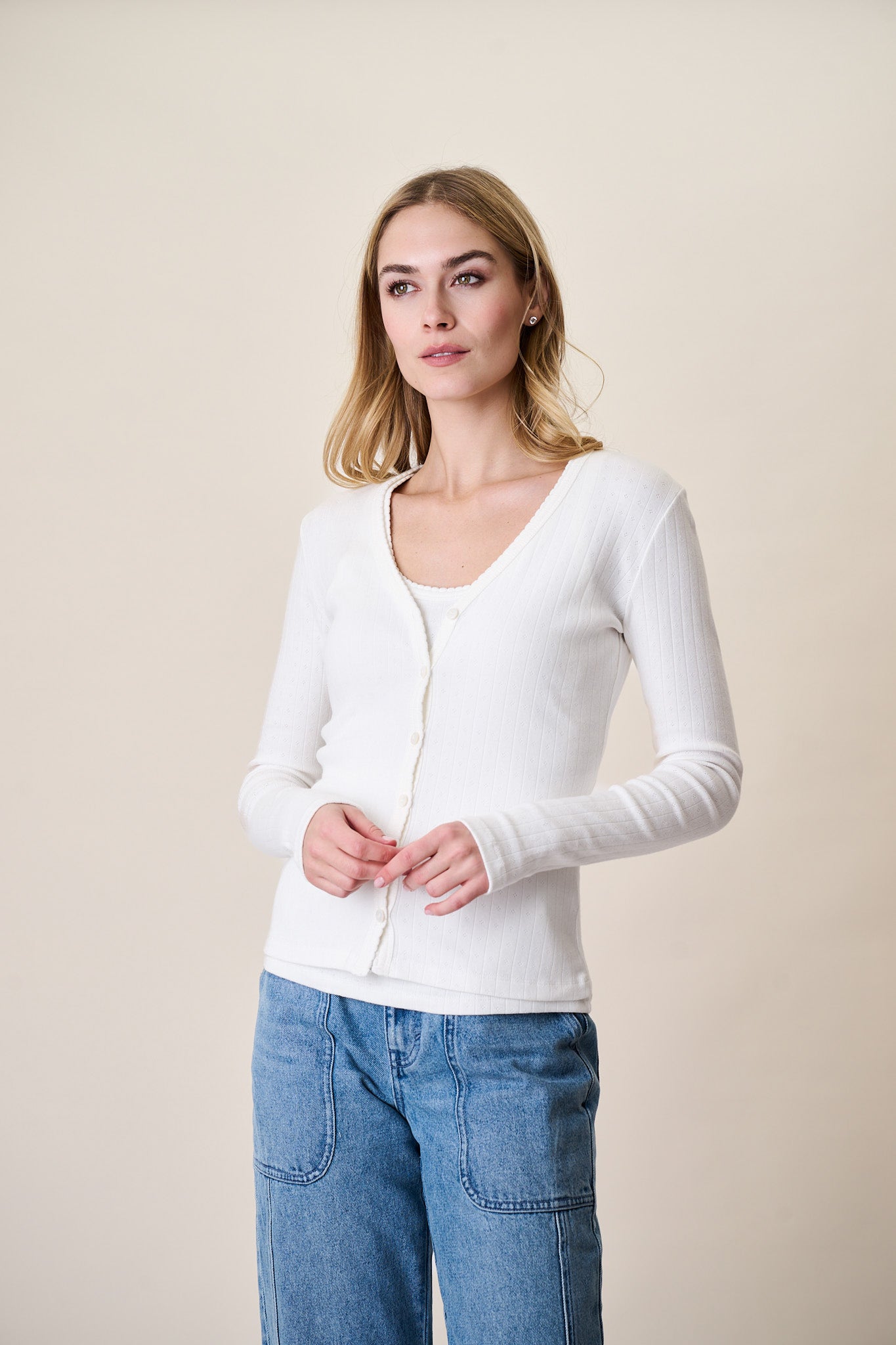 Pointelle Cardigan - White – Marea by Liz Joy