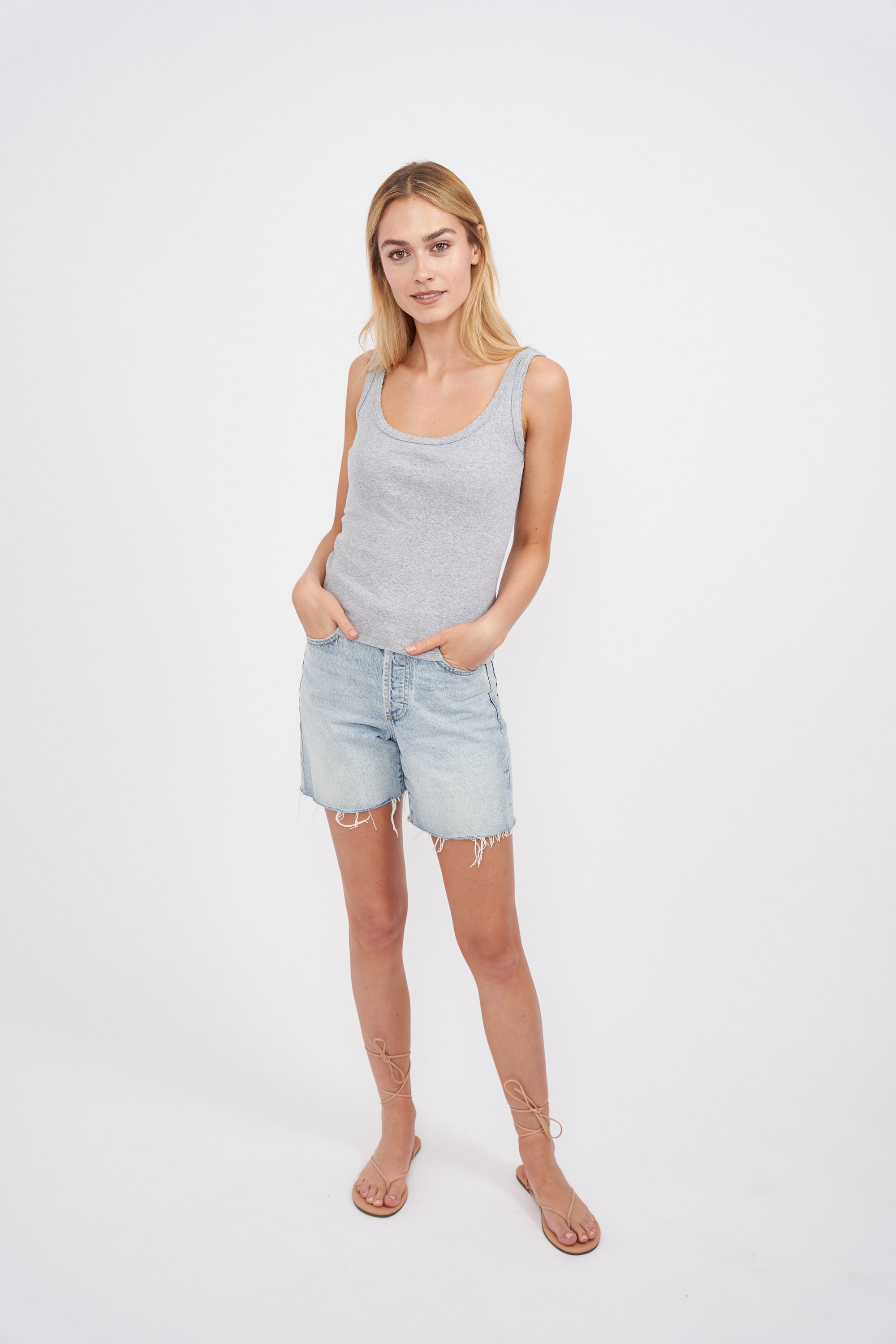 Pointelle Tank - Grey