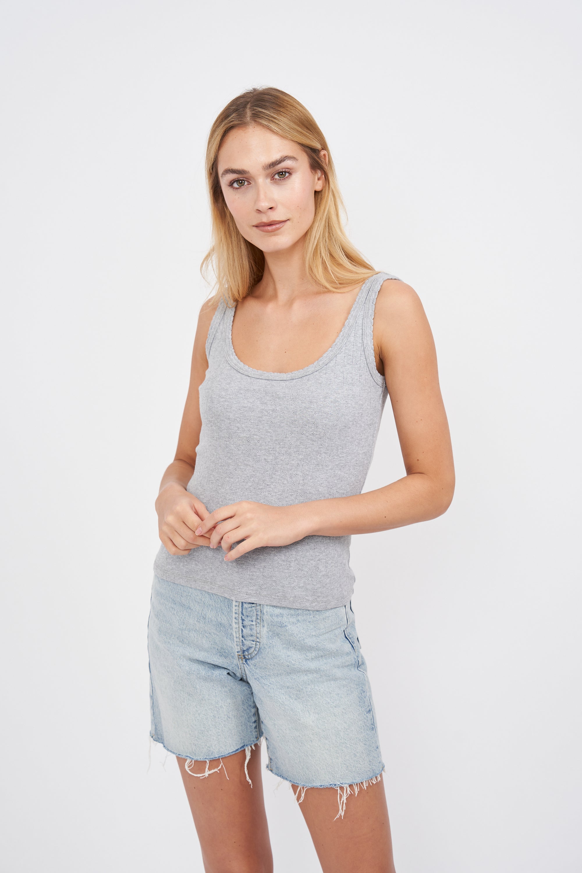 Pointelle Tank - Grey
