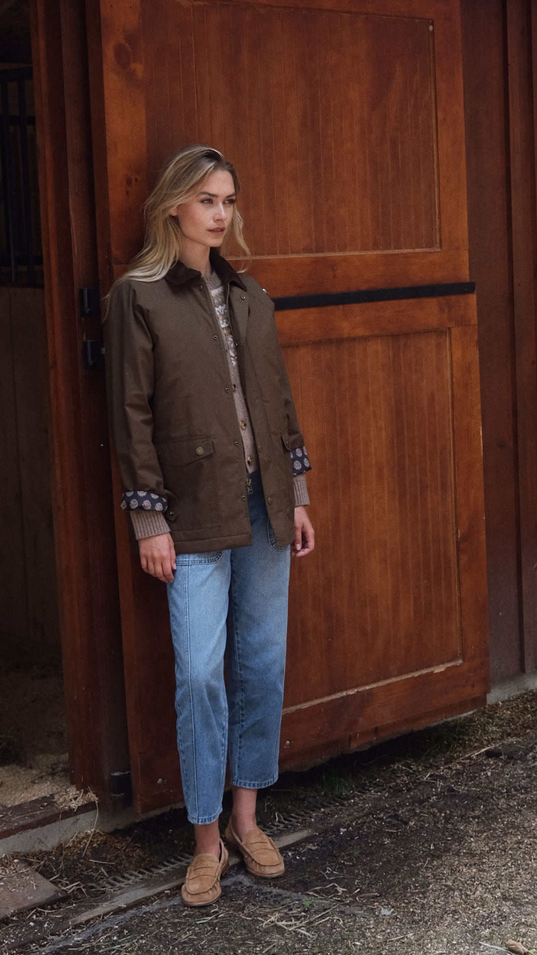 Waxed Barn Jacket - Olive Green