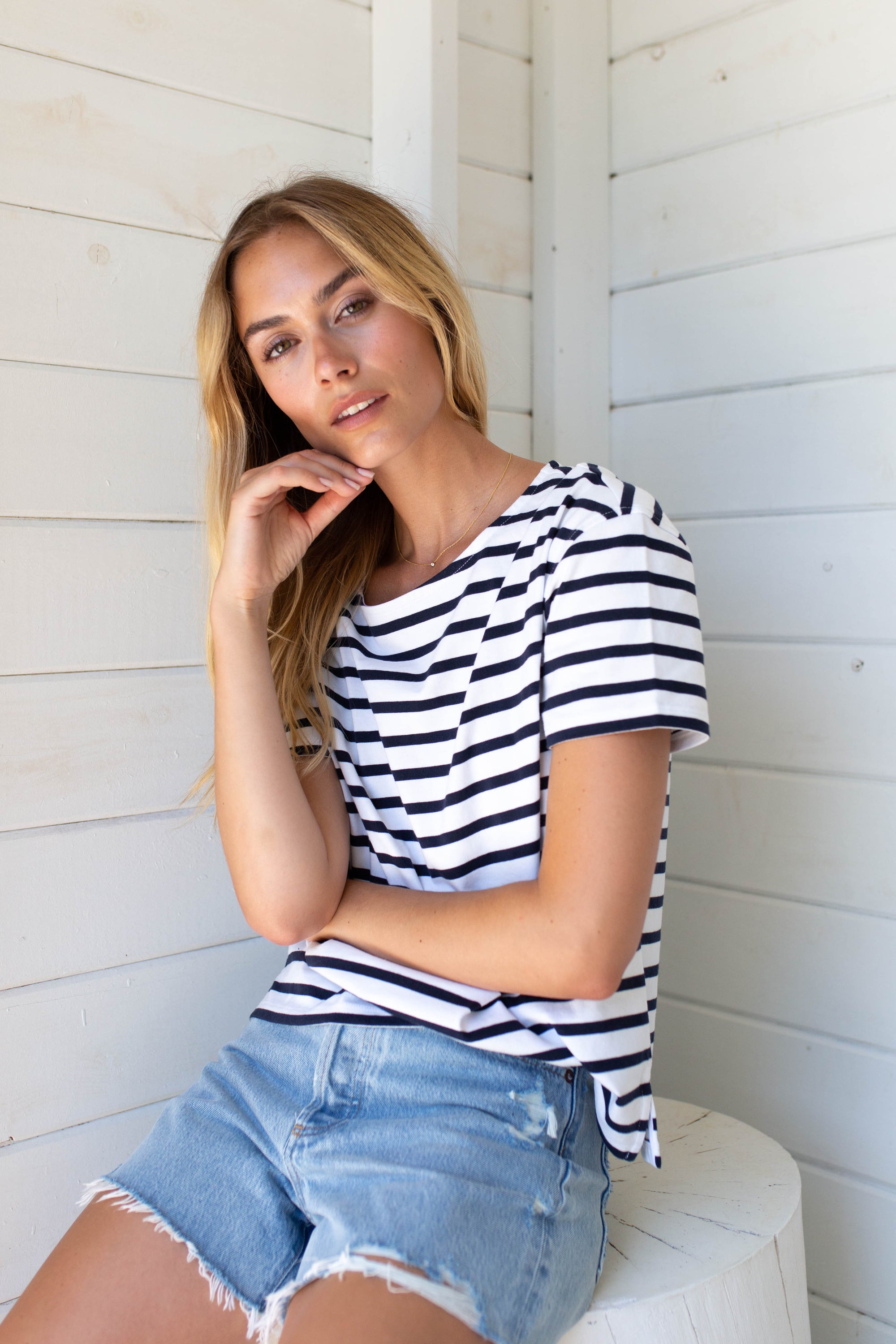 Short Sleeve Mariner - Navy/White