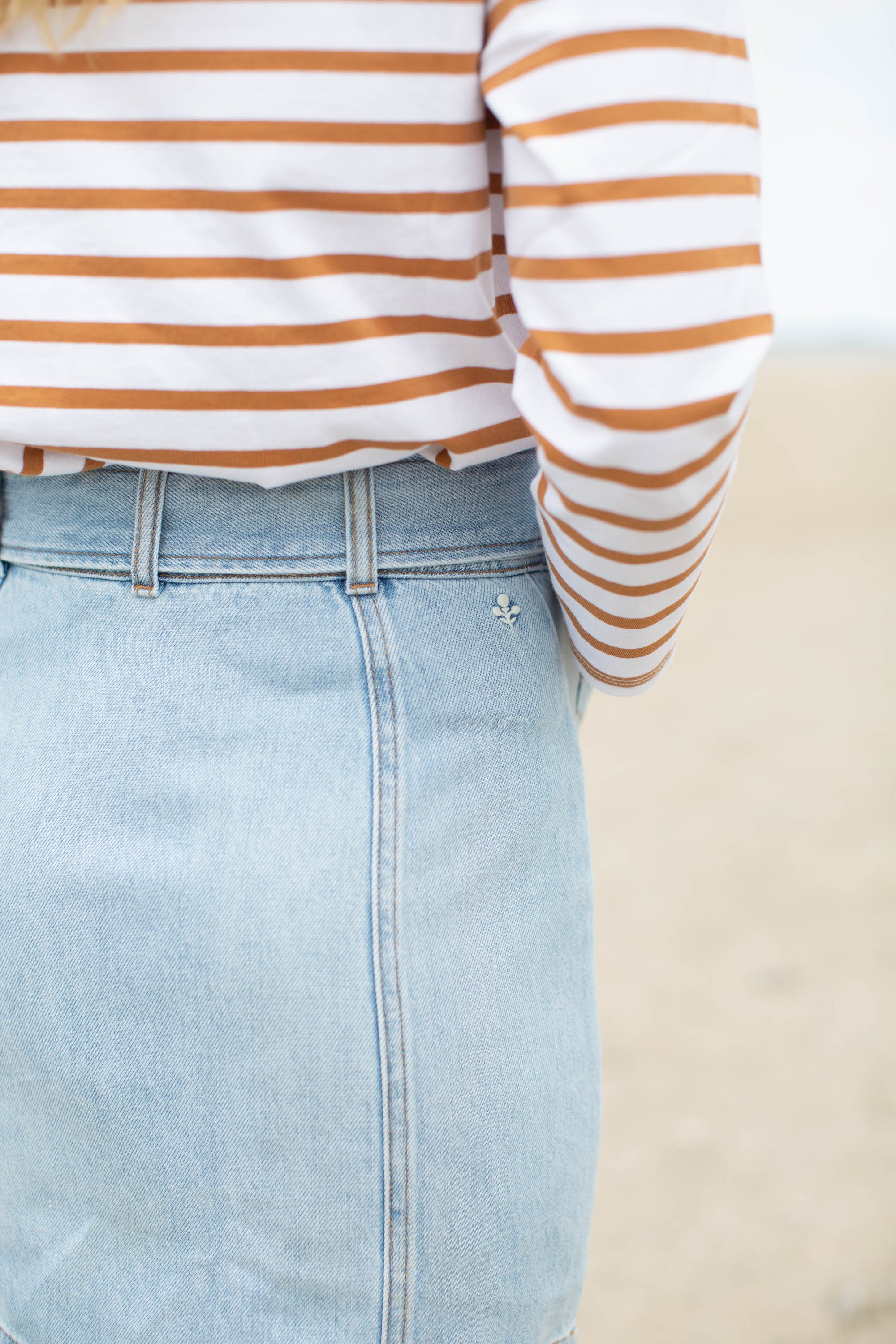 Denim Button Front Skirt - Pale Wash