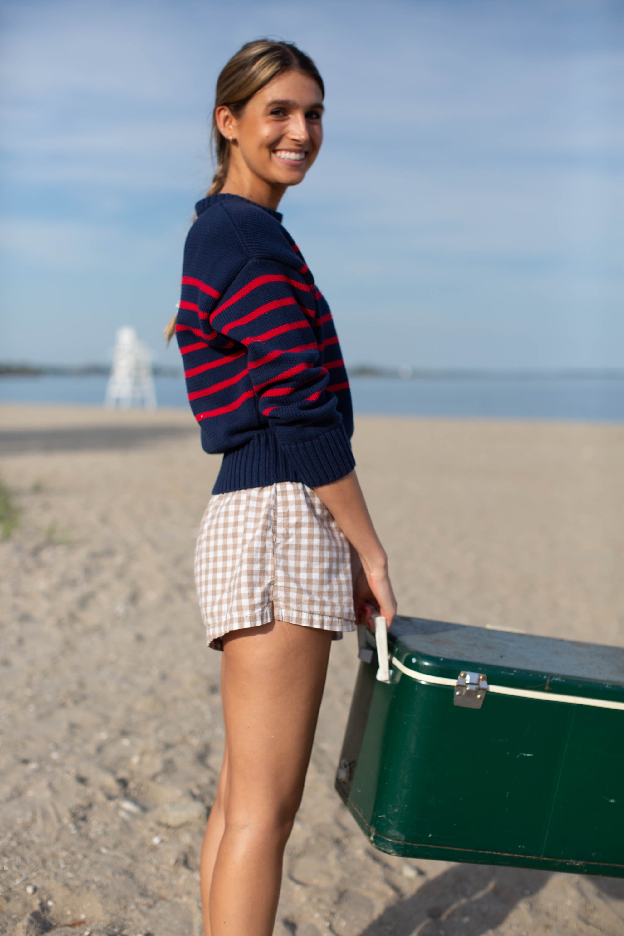 Lake Sweater - Navy/Red Stripe