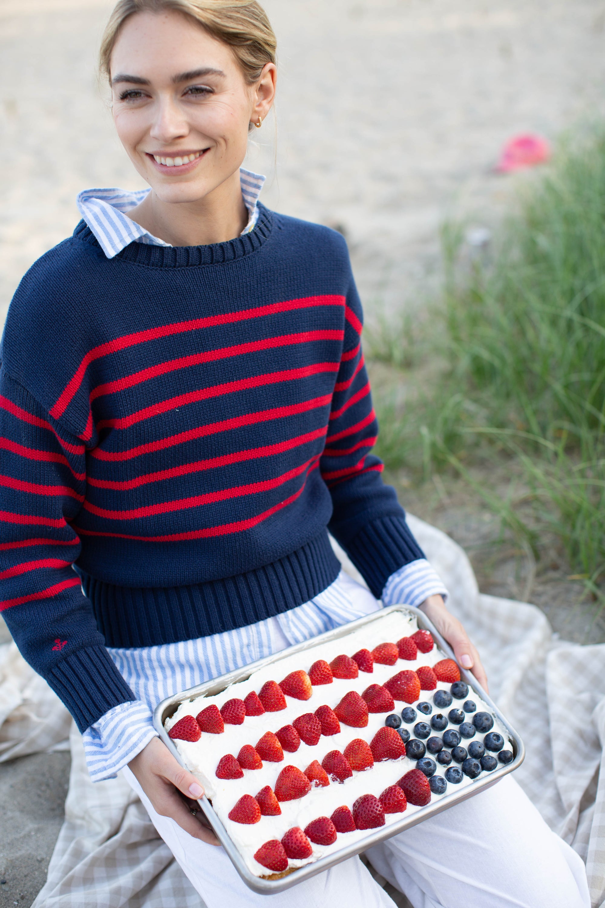 Lake Sweater - Navy/Red Stripe