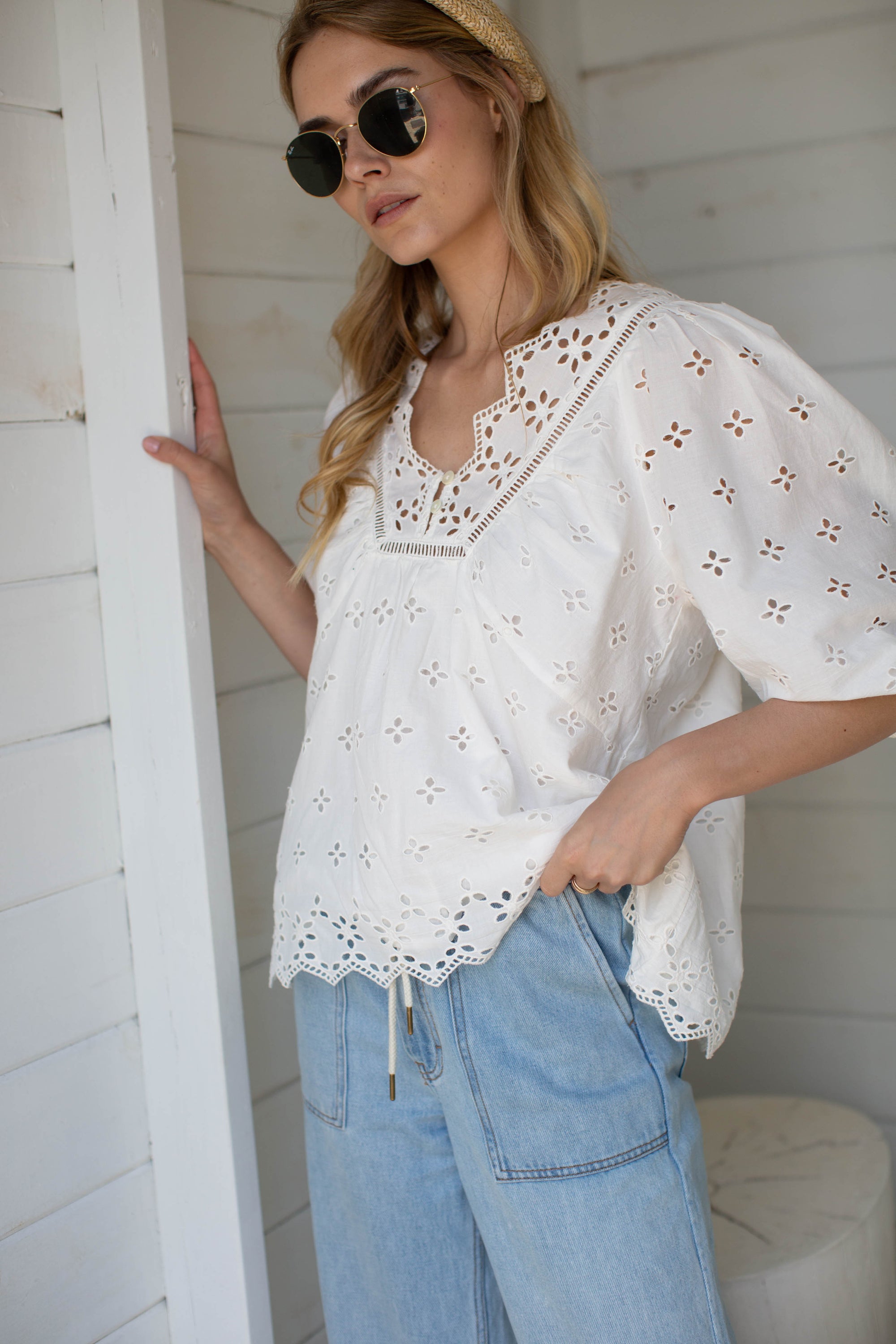 Eloise Eyelet Top - White
