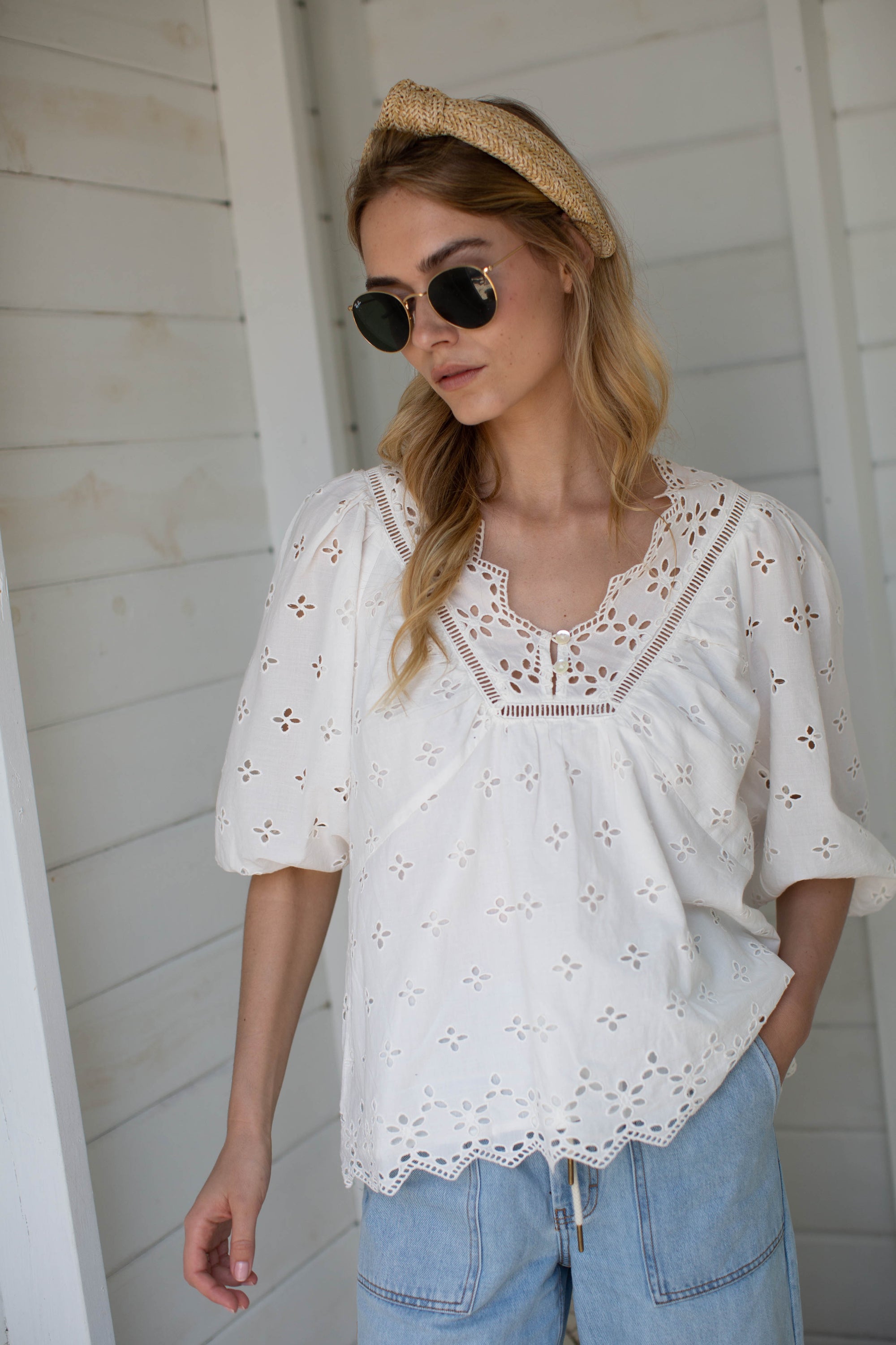 Eloise Eyelet Top - White