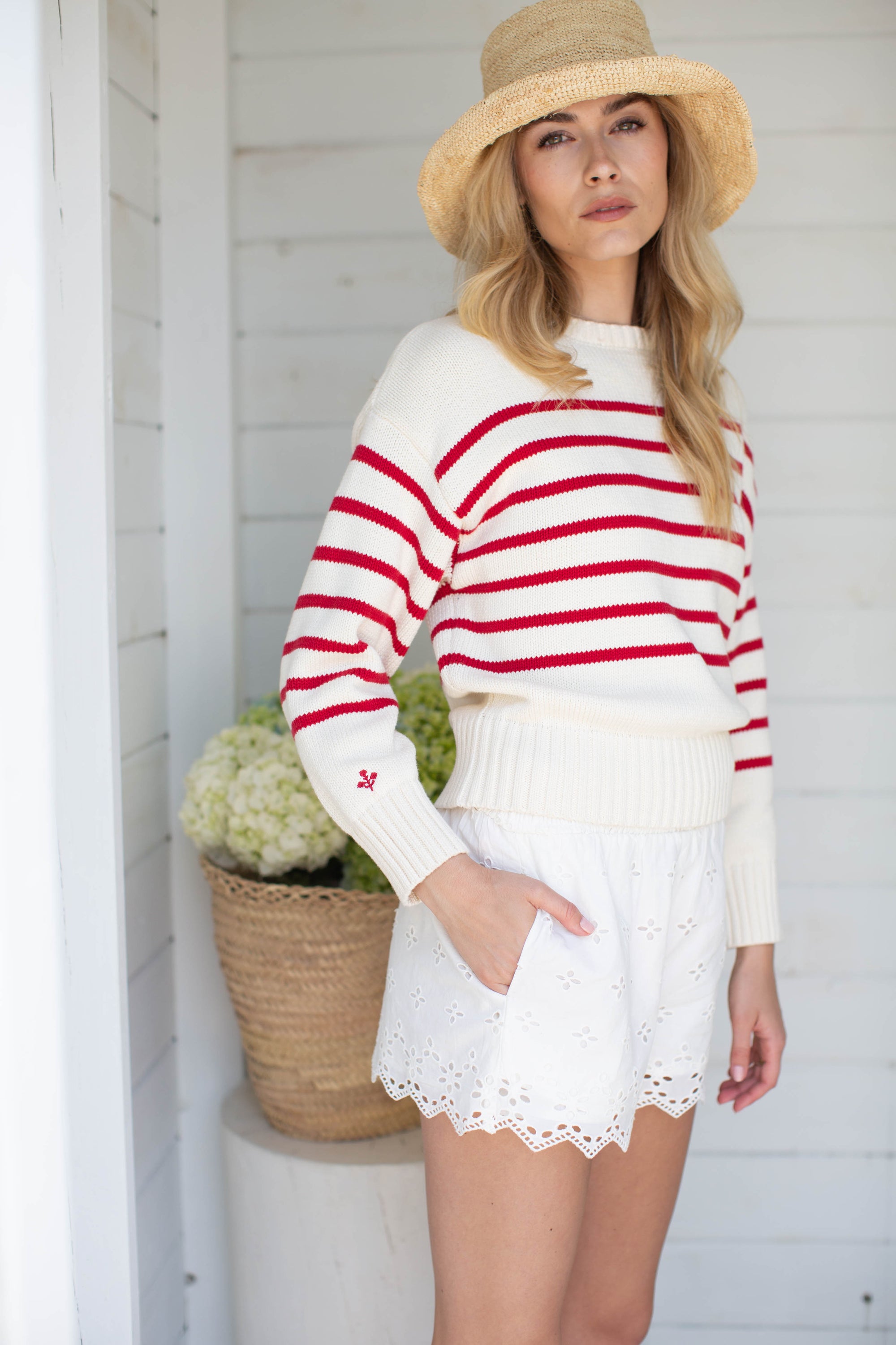 Lake Sweater - Ivory/Red Stripe