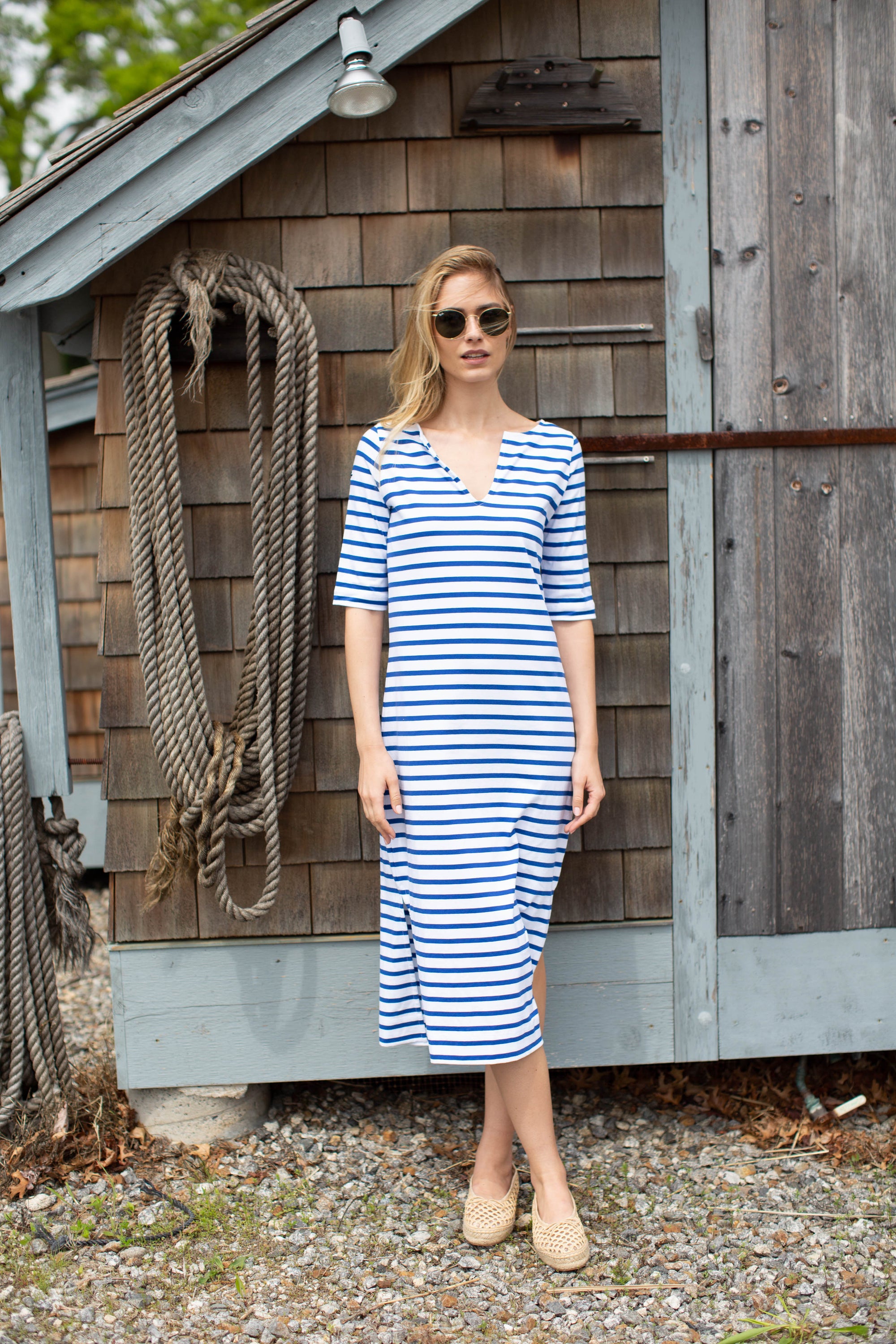 Mariner Tunic Dress - Tidal/White