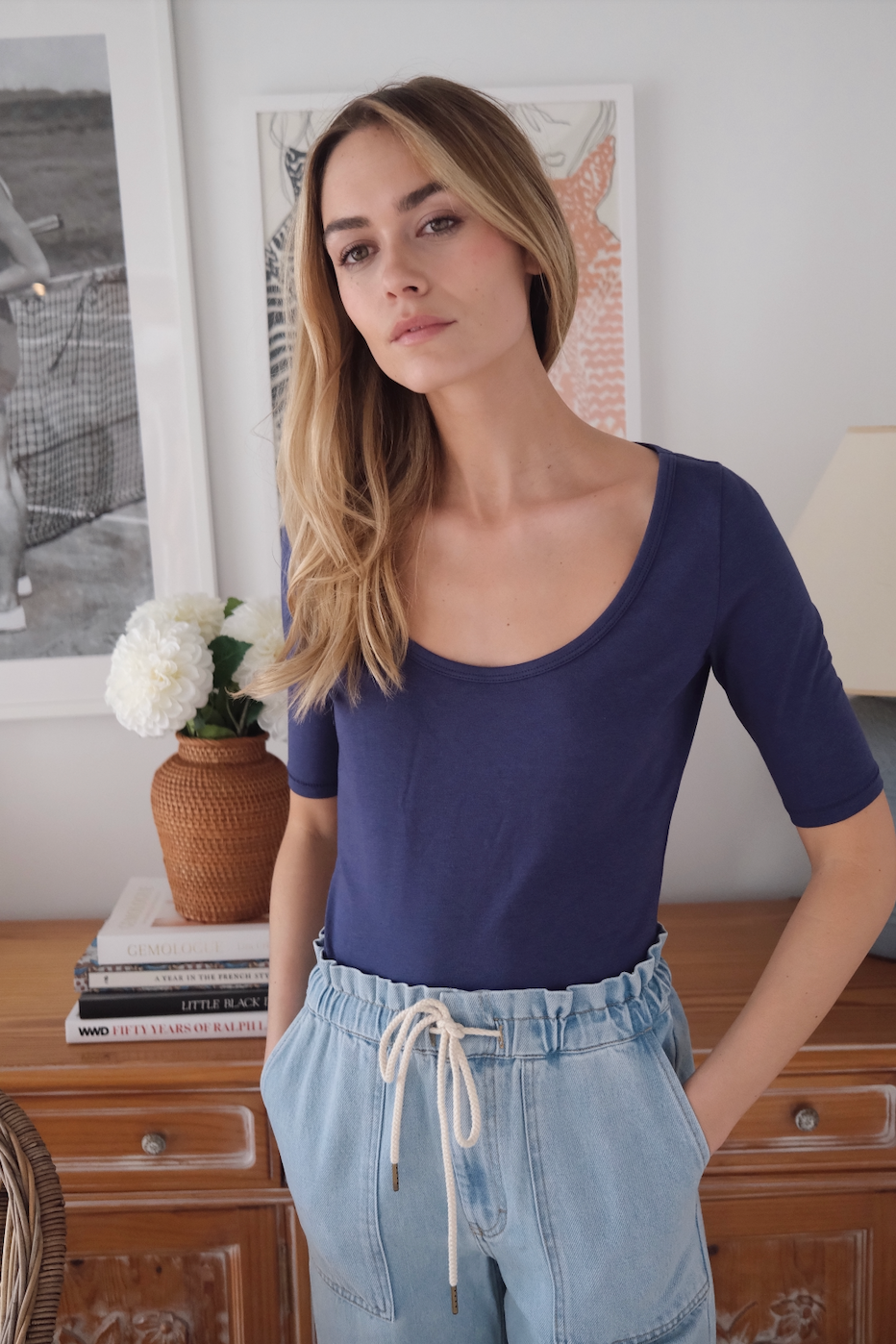 Ballet Scoop Tee - Navy