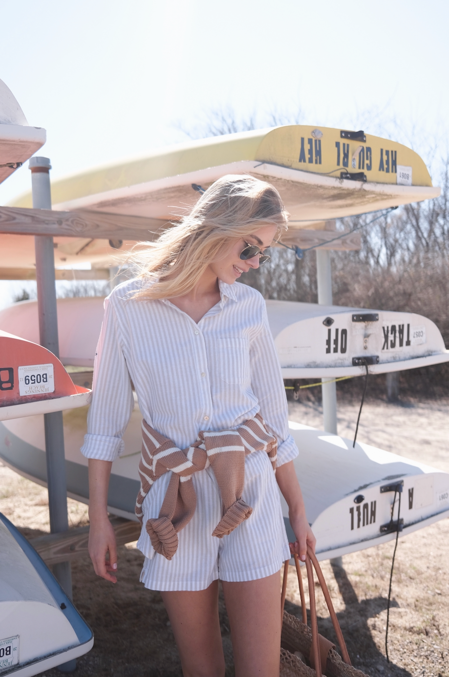 Ava Shorts - Khaki Stripe