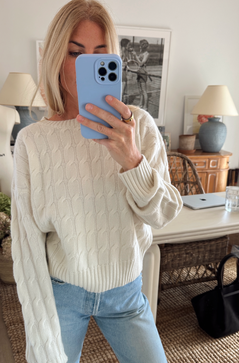 Slouchy Cable Knit Cashmere Sweater - Ivory