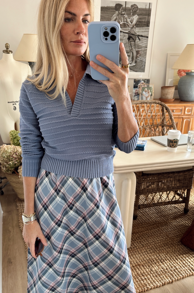 Mini Cable Polo Sweater - Indigo