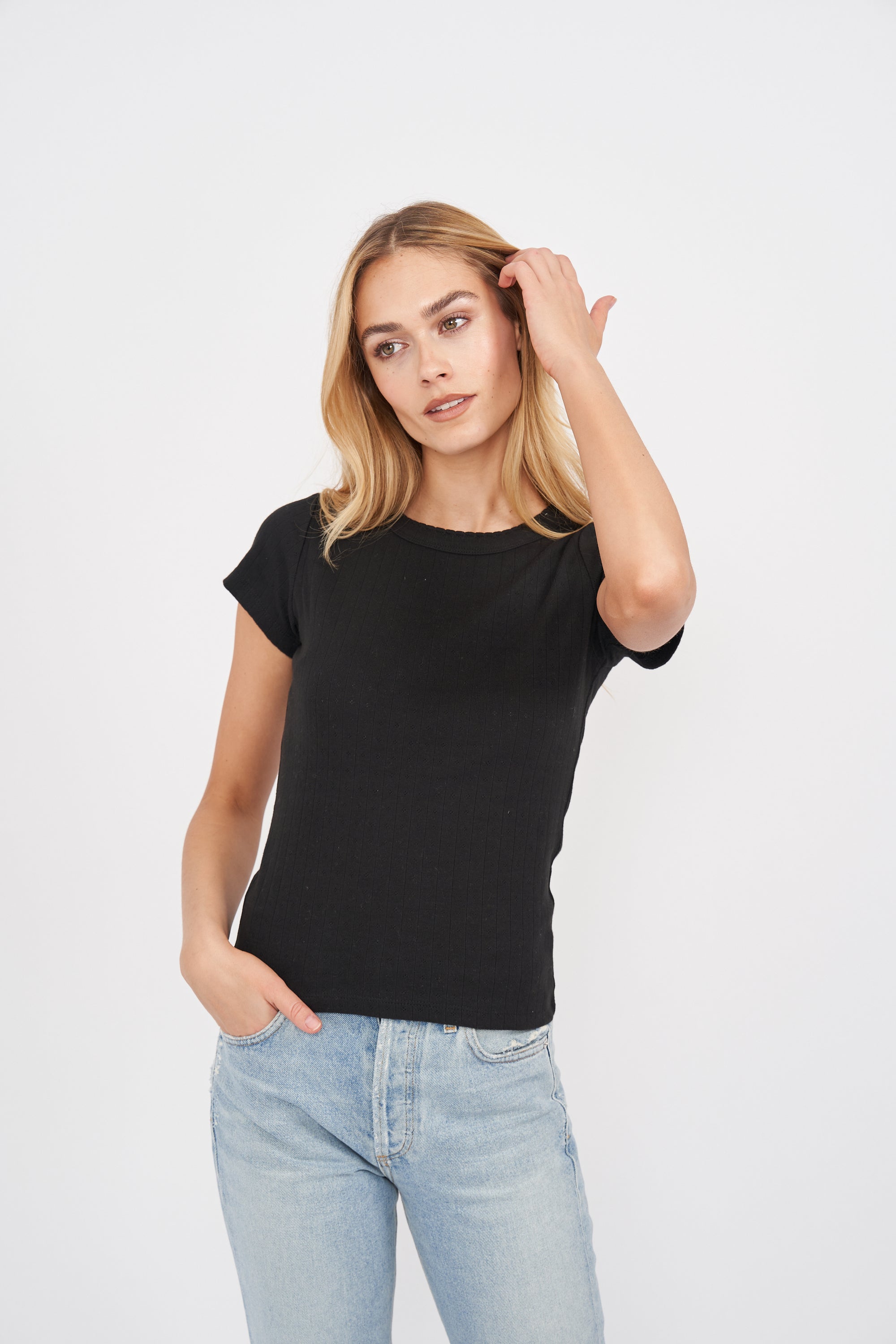 Pointelle Crewneck Tee - Black