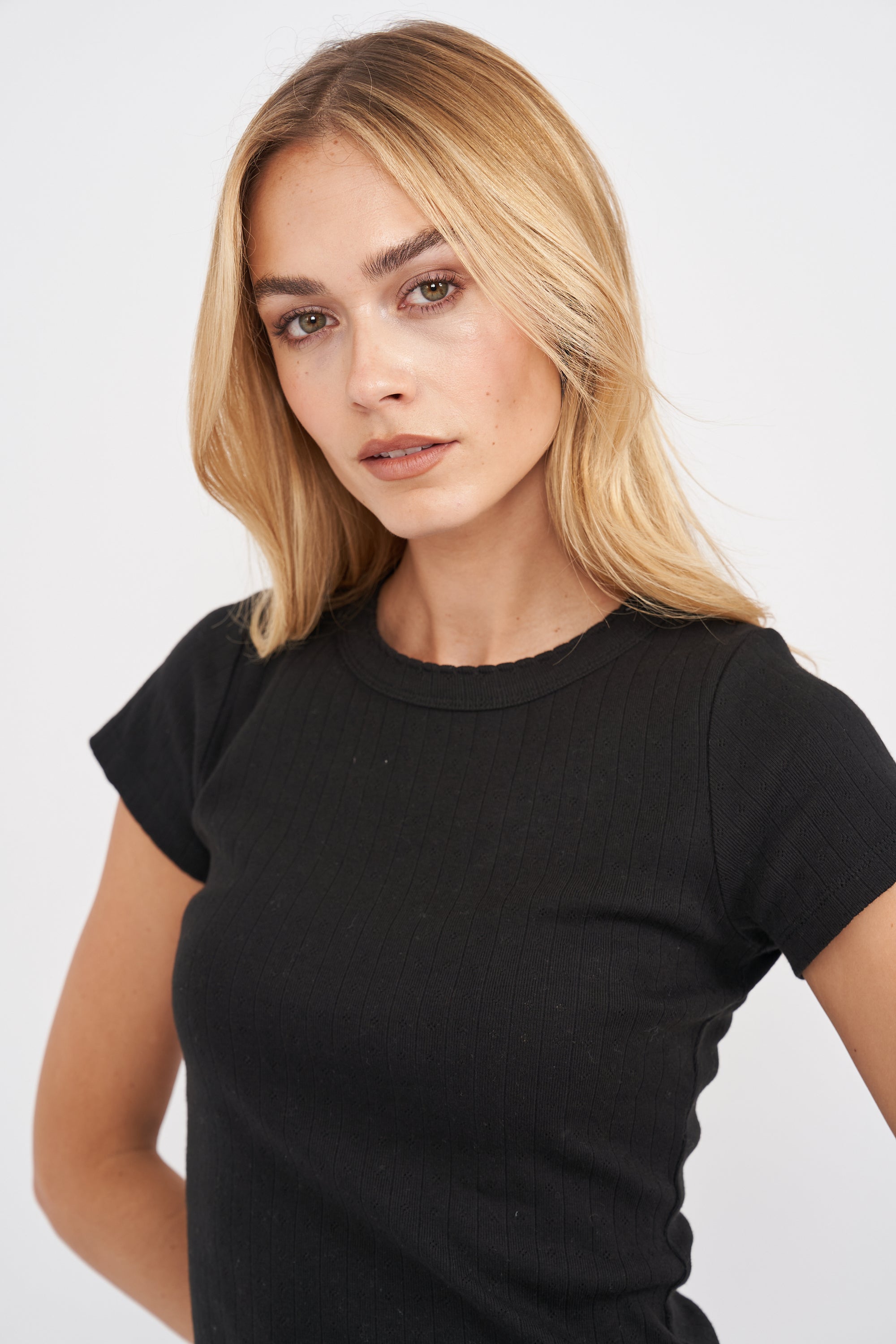 Pointelle Crewneck Tee - Black