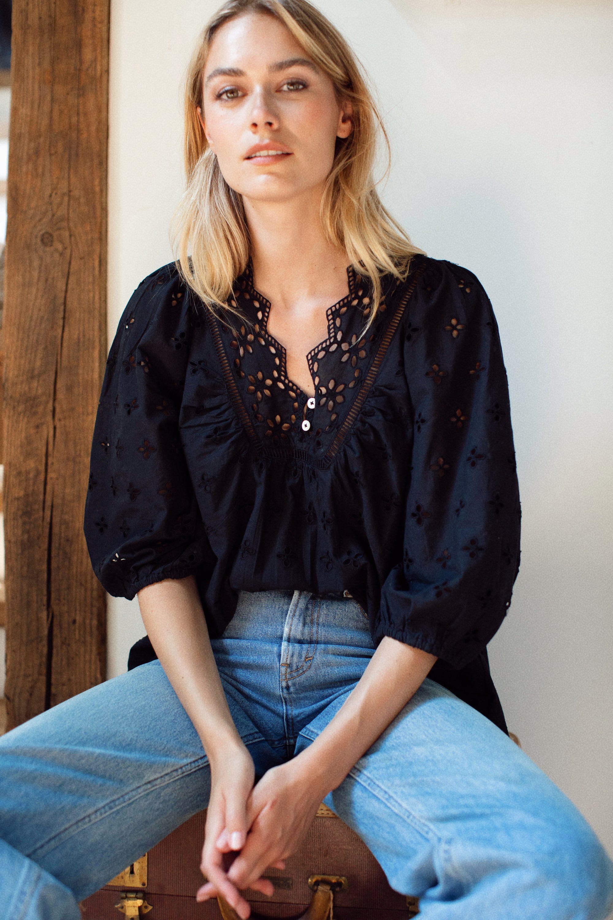 Eloise Top - Black Eyelet