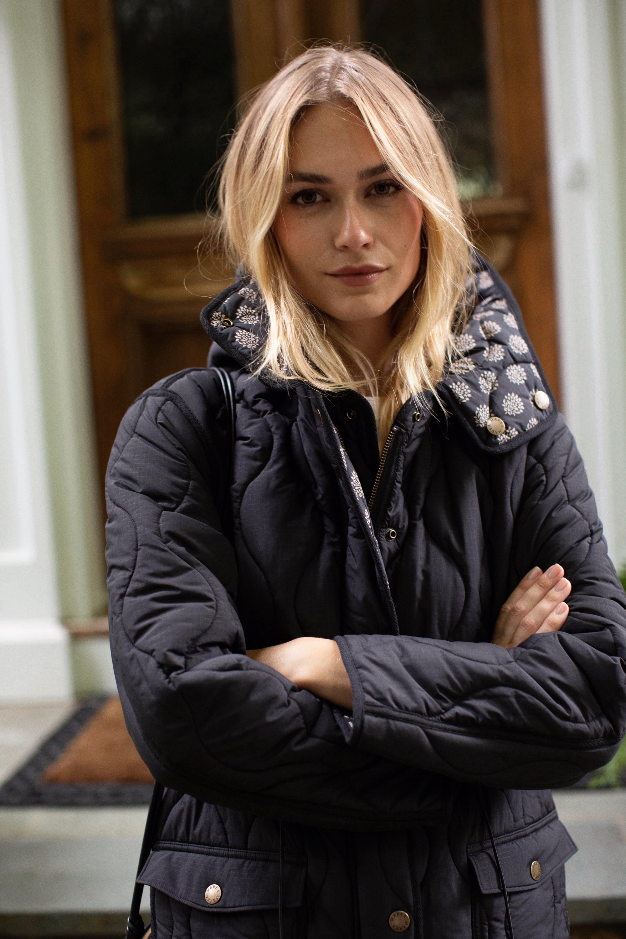 Reversible Quilted Coat - Black Mini Meadow