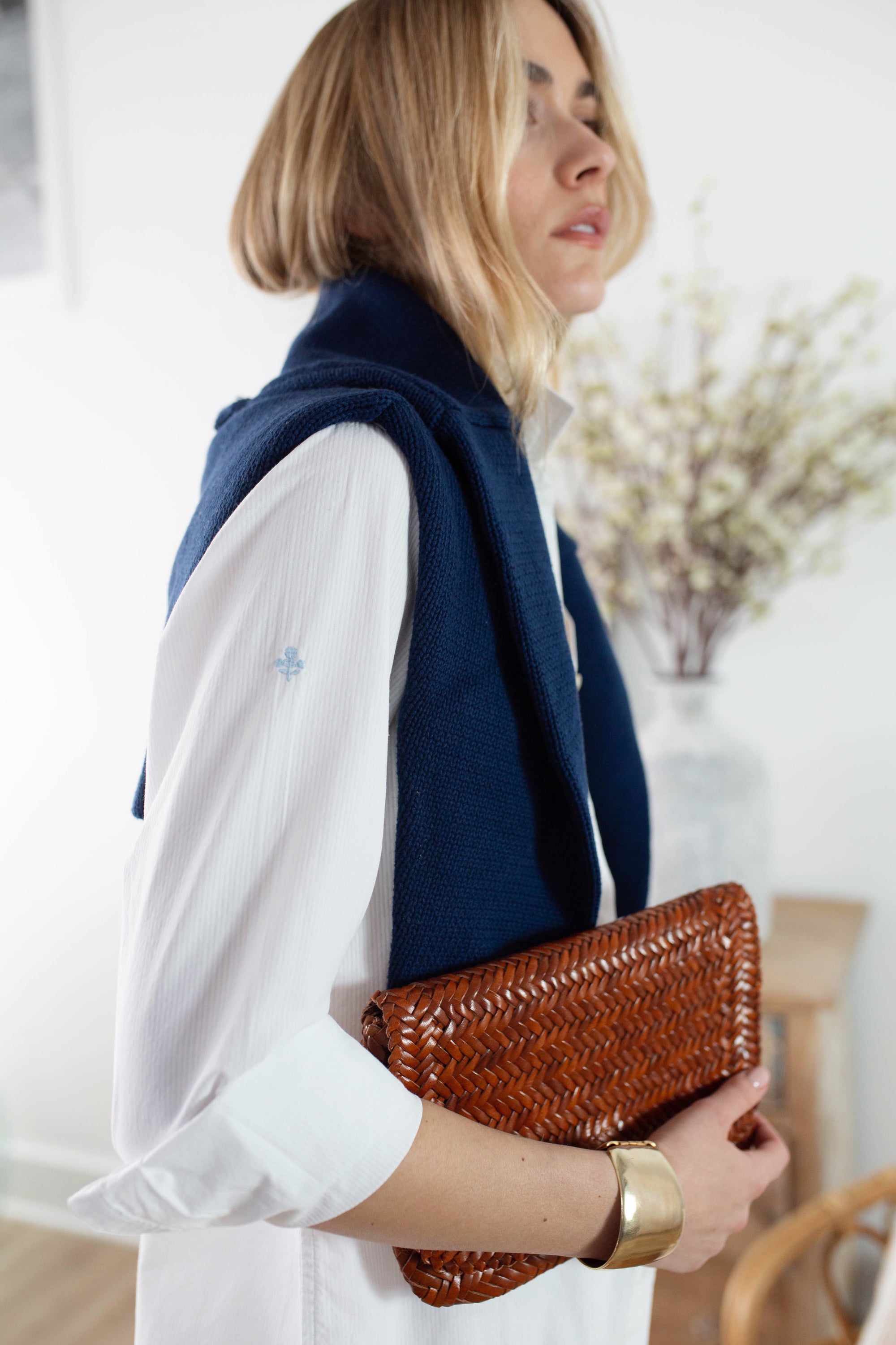 Haddie Clutch - Brown Woven Leather