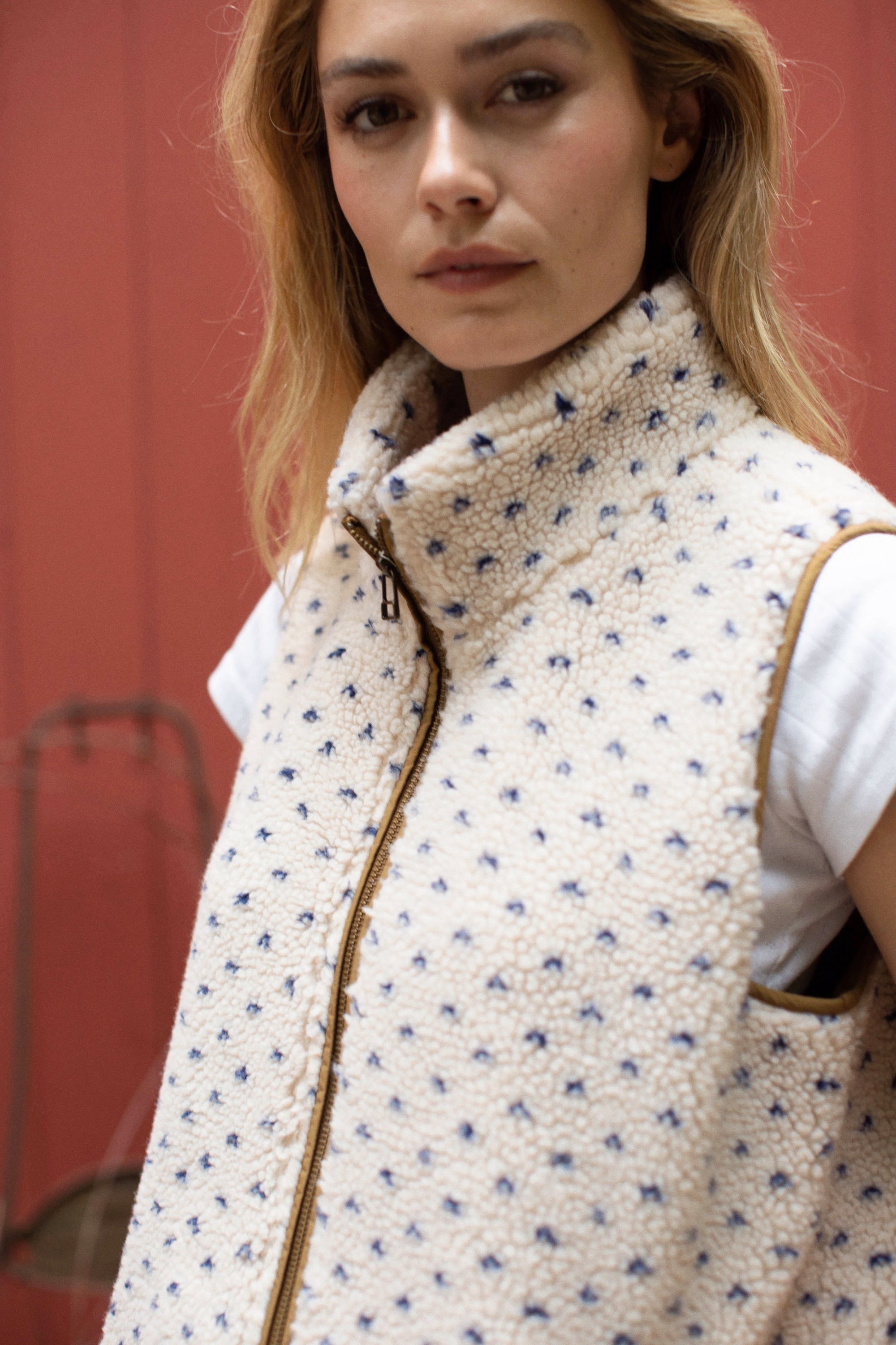 Sherpa Vest - Ivory/Blue Birdseye